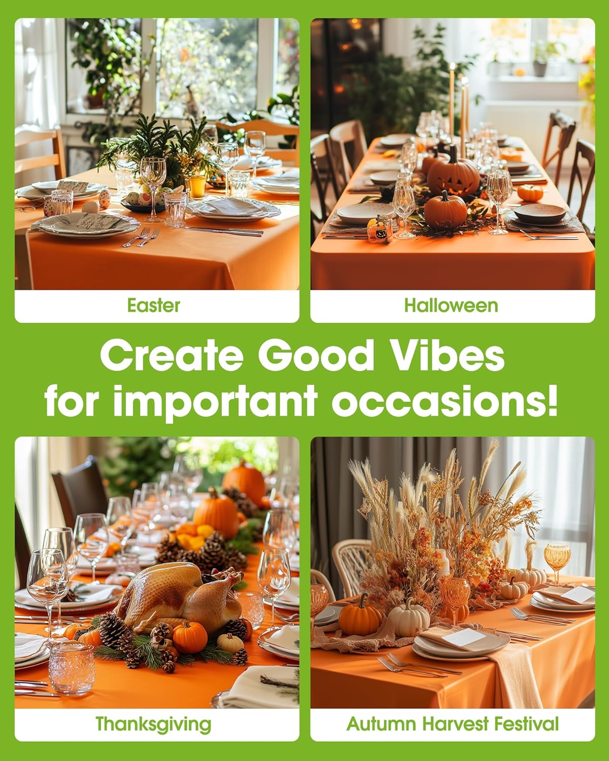 Pureegg Plastic Table Cloth Disposable 10 Pack, 54 x 108 Inch Table Cloths, Halloween Party, Thanksgiving Decorations, Harvest, Fall Tablecloths, Rectangle Tables, Leakproof & Sturdy, Orange