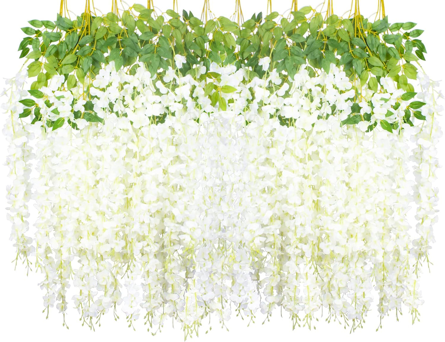 24 Pack Artificial Fake Wisteria Vine Ratta (3.75 Feet) Hanging Garland Silk Flowers String Home Party Wedding Decor (White)