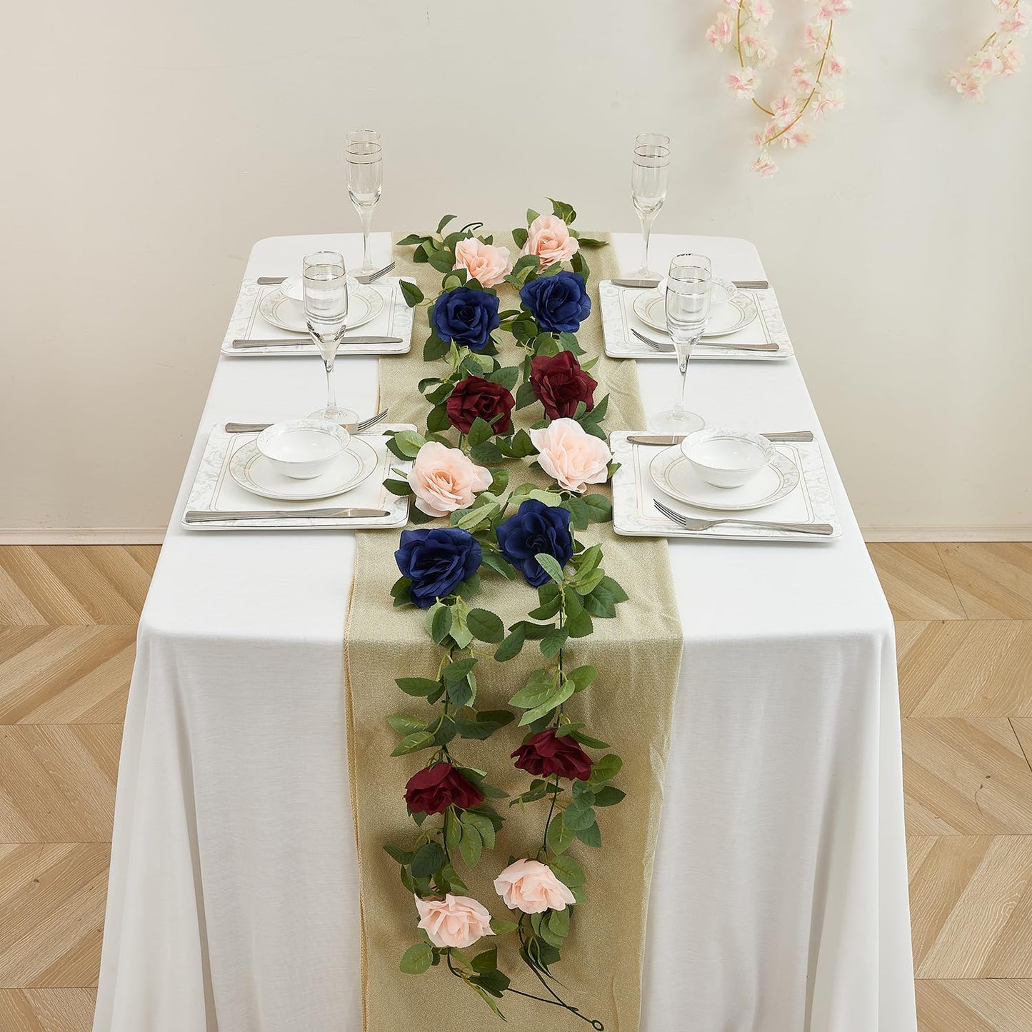 Artificial Rose Garlands Rose Vines Leaves Banners Hanging Floral Garland Fake Rose Flower Vine for Wedding Arch Ceremony Home Garden Outdoor Party Wall Decorations