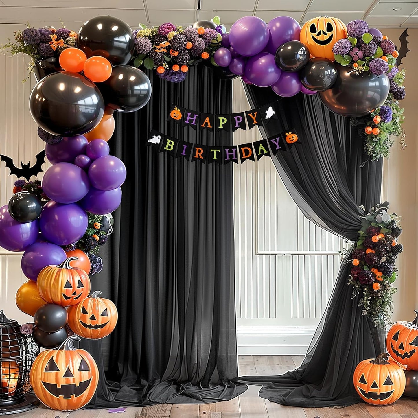 Black Wedding Arch Draping Fabric 3 Panels 30'' x 20FT Black Drapes Sheer Fabric Backdrop Arch Draping Fabrics for Wedding Ceremony Birthday Party Bridal Shower Decoration