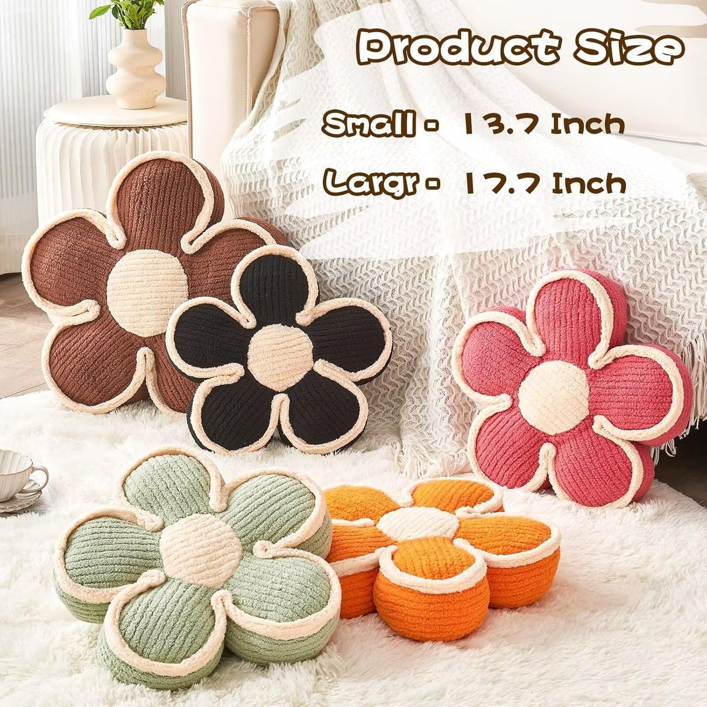 Soft Flower Shaped Floor Cushion, Decorative Throw Pillow, Plush Bedroom Seating Cushion, 13.7 Inch Brown Flower Decor Plush Pillow