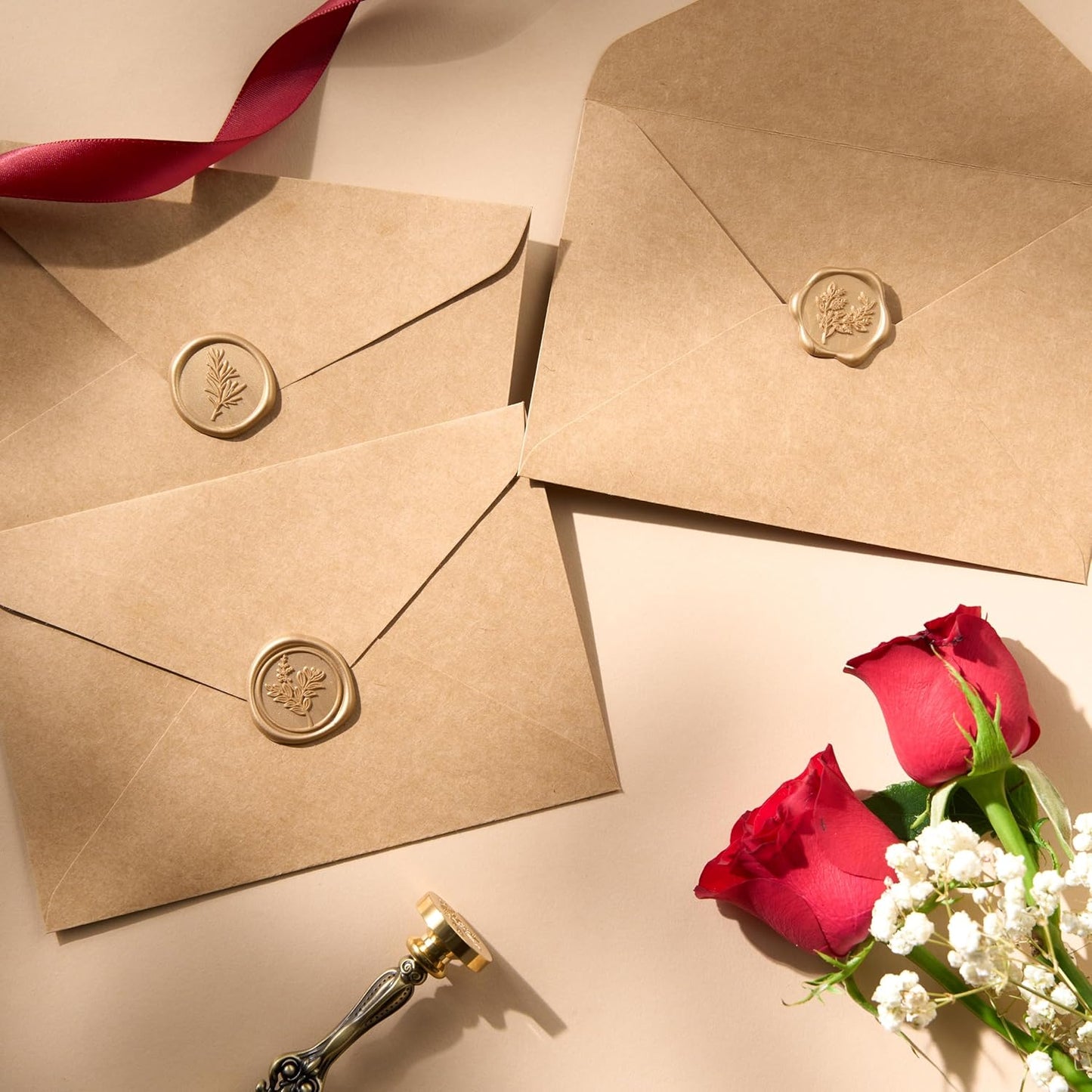 Wax Seal Stickers (60 Pcs, 3 Designs in 1 Pack) Premium Envelope Seal Stickers for Wedding Invitation Envelopes, Adhesive Wax Seals, Perfect for Seating Chart, Gift Wrapping