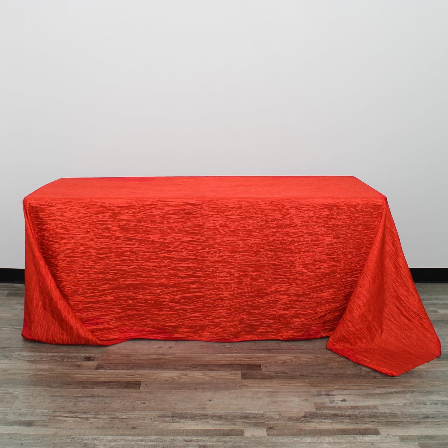 YOUR CHAIR COVERS - 90 x 156 inch Rectangular Crinkle Taffeta Tablecloth - Red, Rectangle Table Linens for 8 ft Rectangular Tables, Wedding Crushed Table Cloth