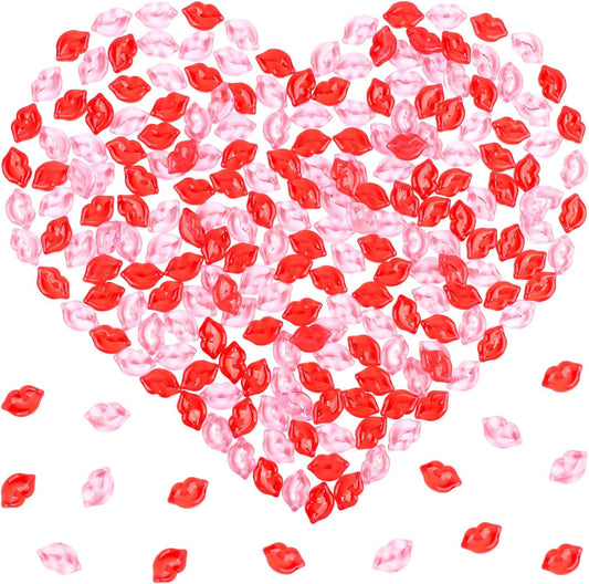 Fangoo 210PCS Red Pink Acrylic Lips Ornaments Mini Acrylic Lips Gems for Valentine Vase Filler Decor for Table Scatter Engagement Valentine's Day Wedding Anniversary Party (RedPink-Lip, 12OZ)