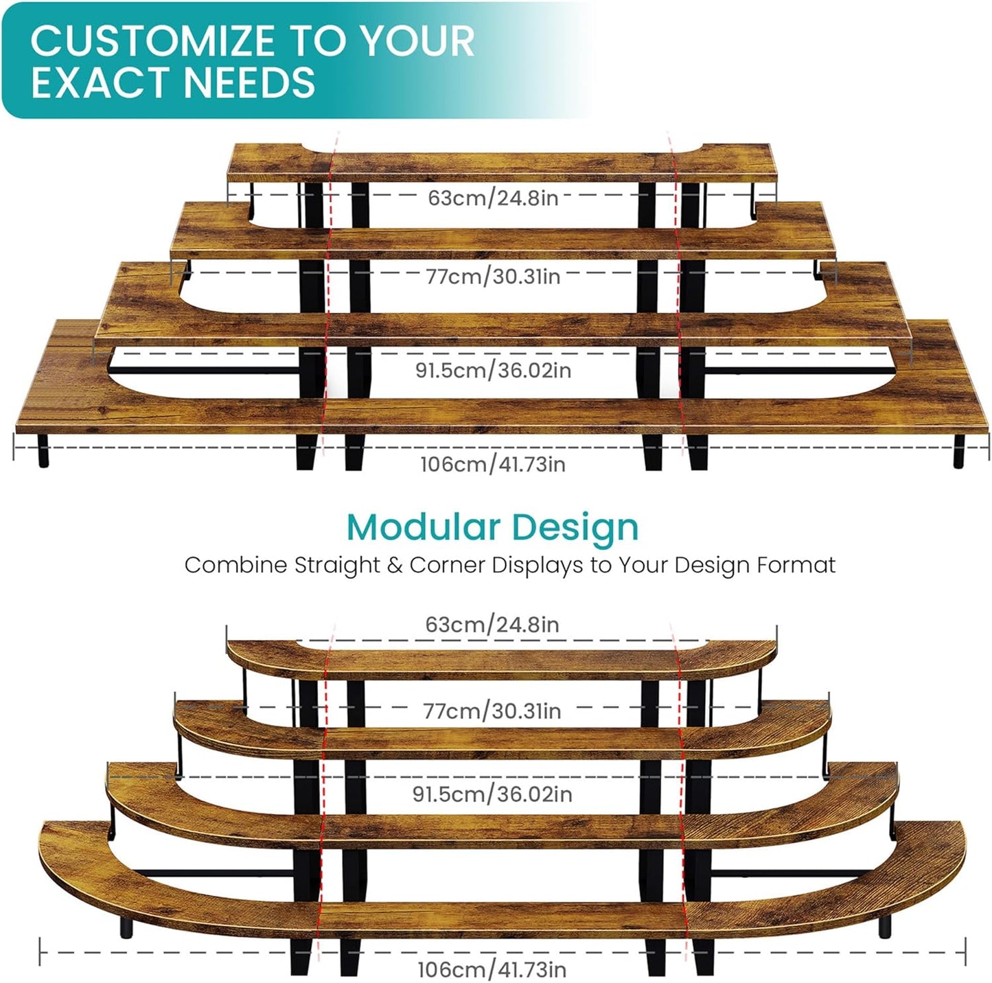 ELITEROO Cupcake Display Stand, 4 Tier Wooden Dessert Stand, Cookie Treat Stands for Dessert Table Set, Food Display Risers for Party Wedding Decor Birthday Graduation, Rustic Brown Straight