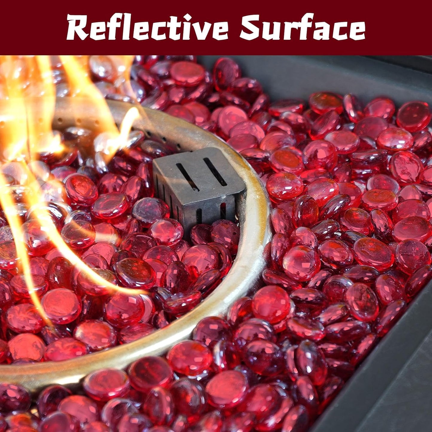 Fire Pit Glass Beads, Red Luster Reflective Tempered Glass Rocks for Natural, Propane or Gas Fireplace, Fire Pit Table, Marbles for Vase, Landscaping, Home Decor, 20lb