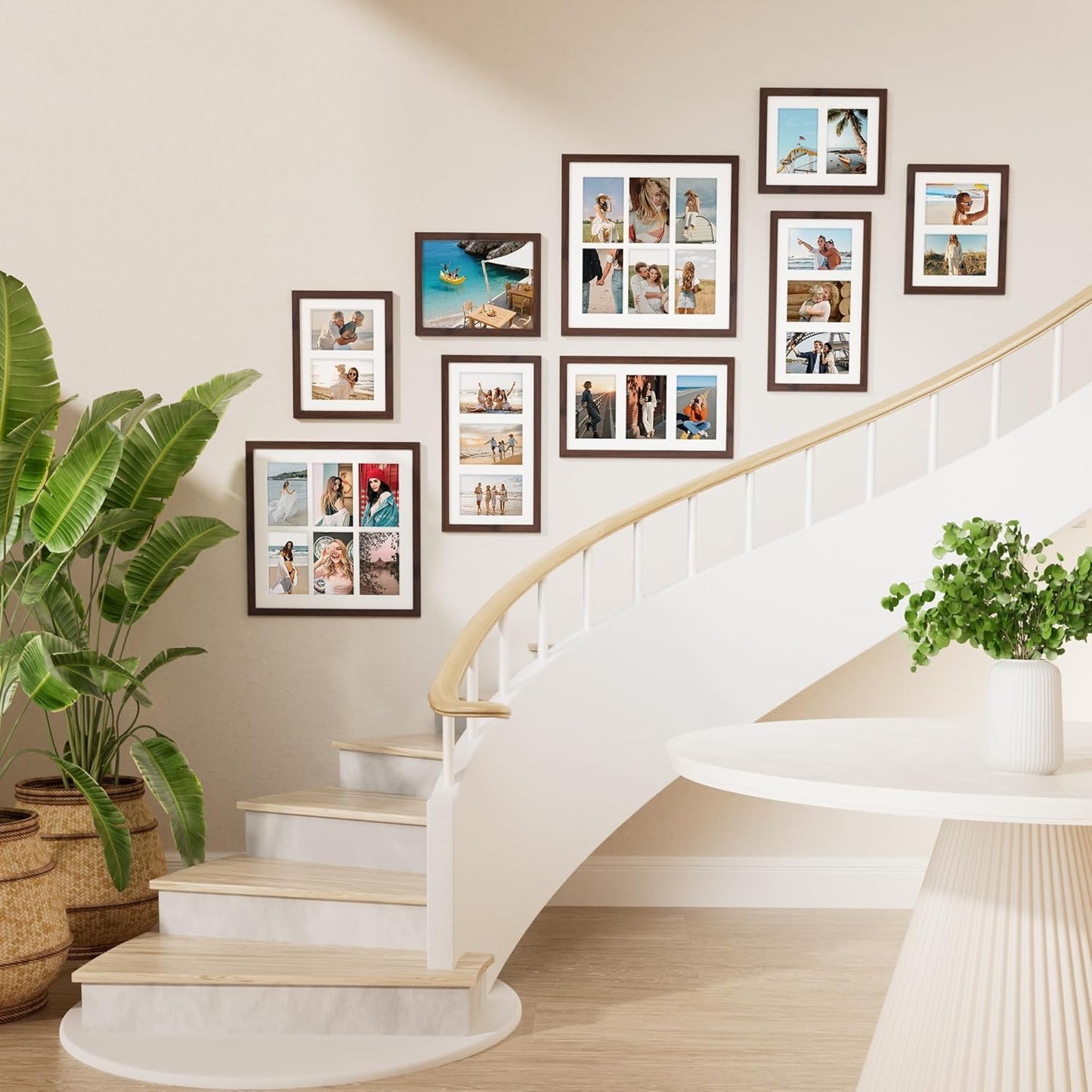 Vittanly 8x14 Picture Frames Collage, Displays 3Pcs 4x6 Pictures with Mat, Collage Picture Frame for Horizontal or Vertical Display, Brown, 1 Pack