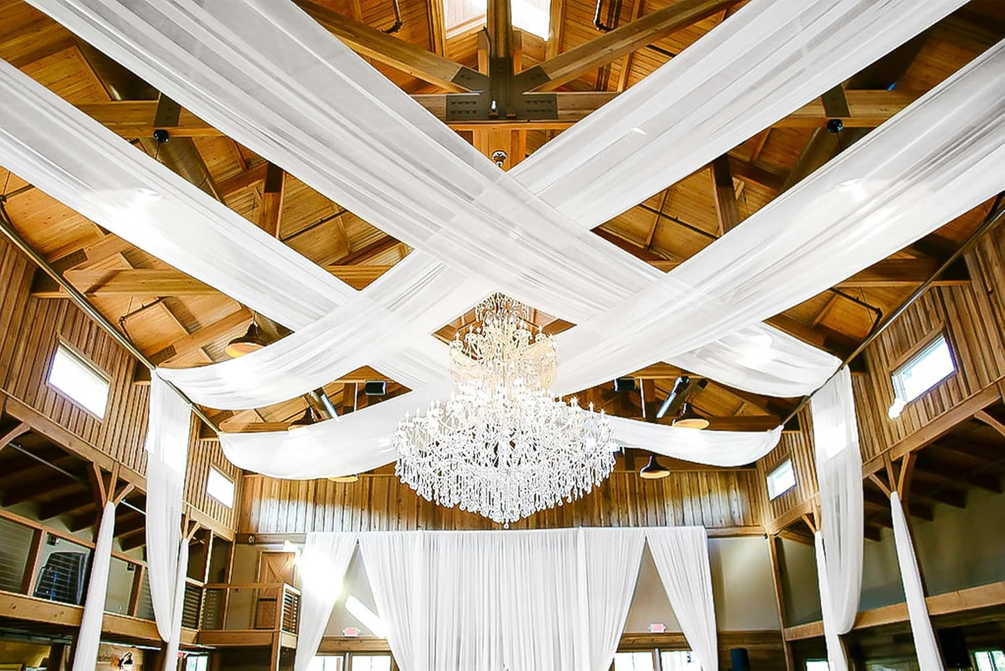 6-Panel White Ceiling Drapes - 5ftx40ft Sheer Curtains for Wedding Arch & Stage Decorations
