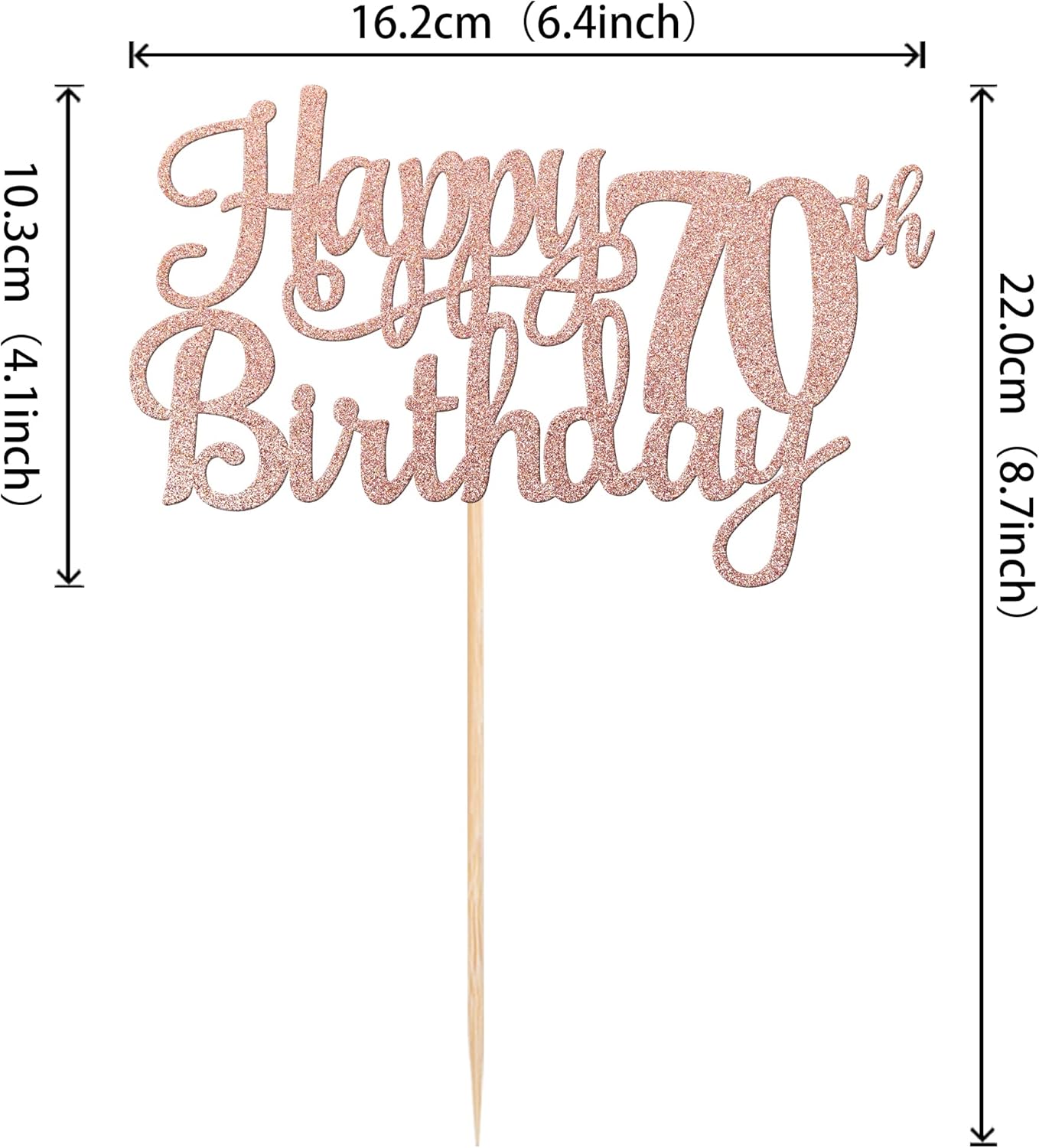 1 PCS Happy 70th Birthday Cake Topper Glitter Cheers to 70 Years Birthday Cake Pick Seventy 70 Fabulous Cake Decoration for Happy 70th Birthday Anniversary Party Decorations Supplies Rose Gold