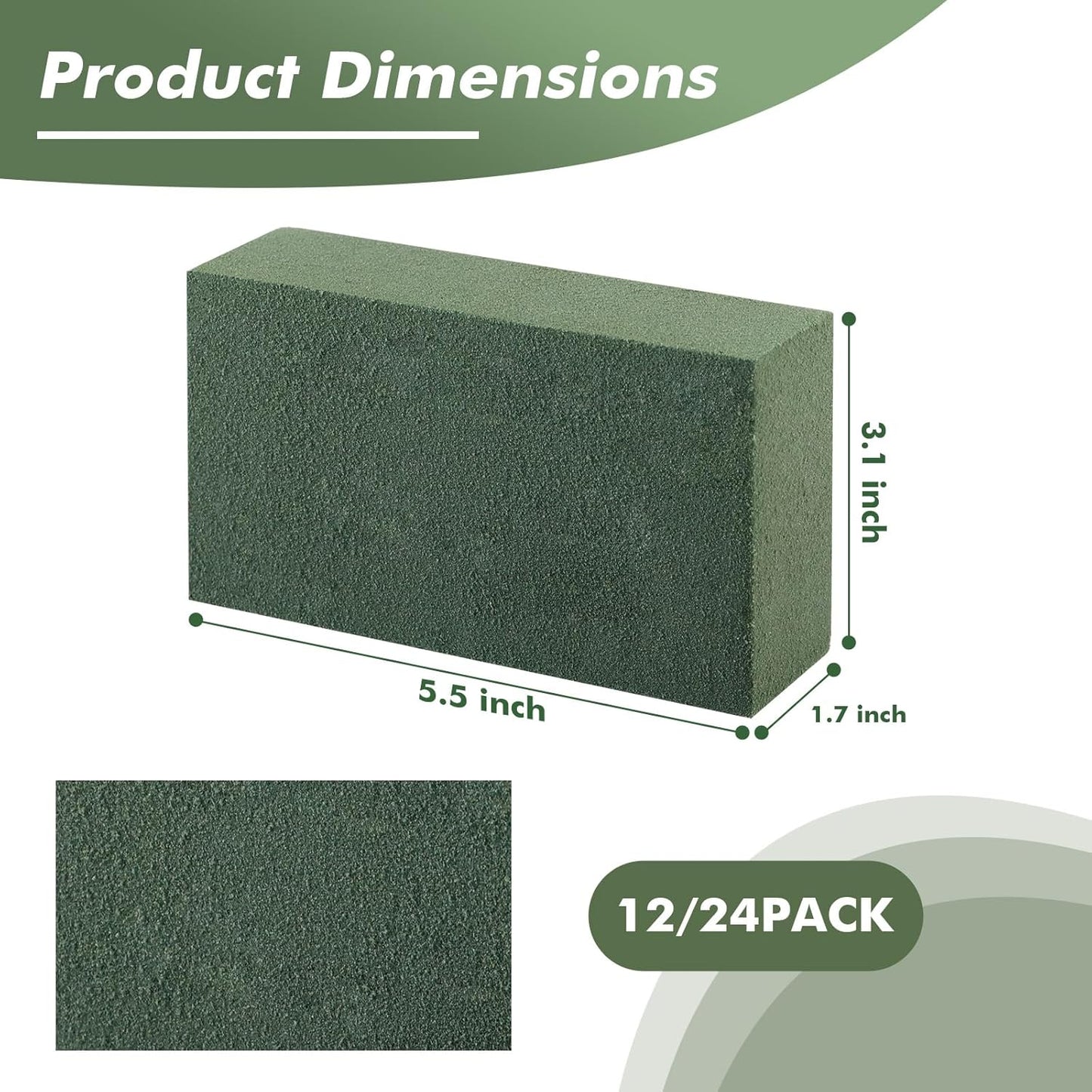 12 Pcs Floral Foam Blocks for Fresh & Artificial Flowers, 5.5" L x 3.1" W x 1.7" H Wet & Dry Green Flower Foam for Indoor Outdoor Floral Arrangements, Foam Bricks for Wedding, Birthdays, Home Décor