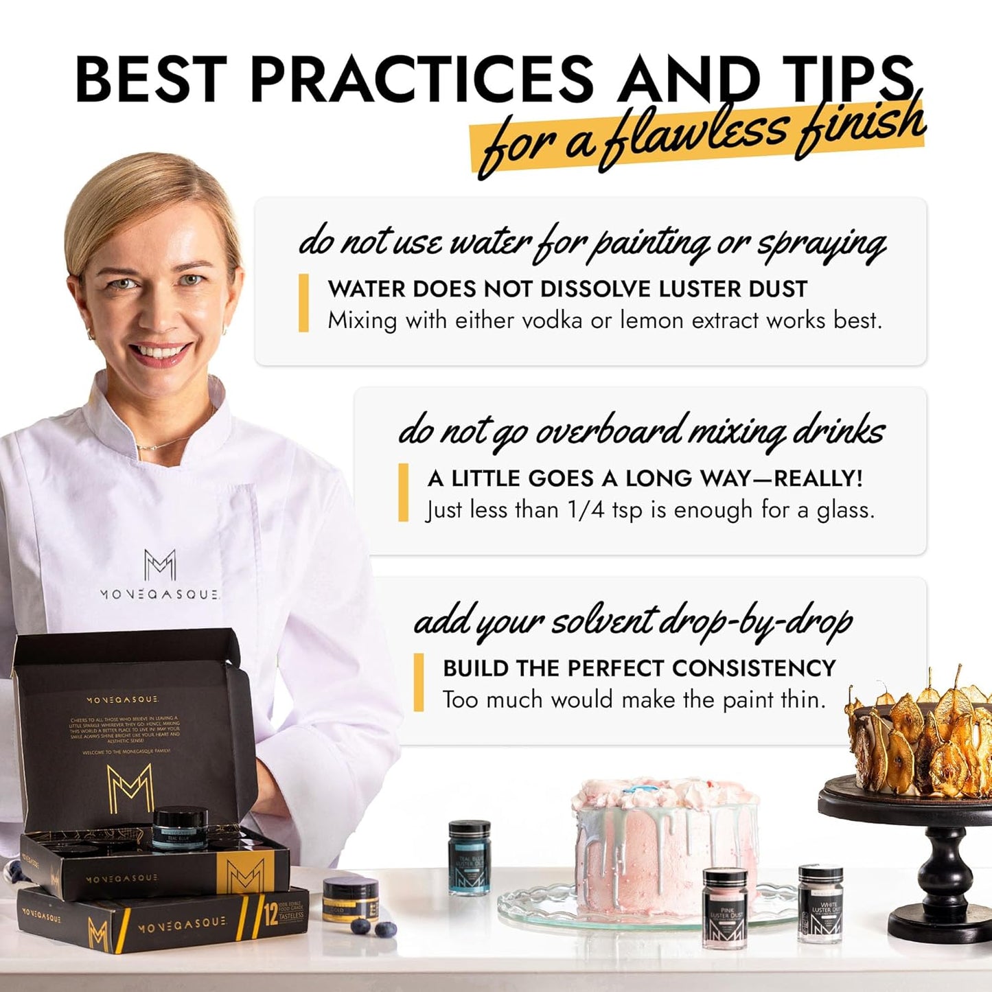 MONÉGASQUE Gold Edible Glitter for Drinks 7g – Halloween Edible Glitter for Cakes & Cocktails - Gold Luster Dust for Cocktail, Cake Decorating, Food Decorations Sprinkles Spray - Drink Shimmer Powder