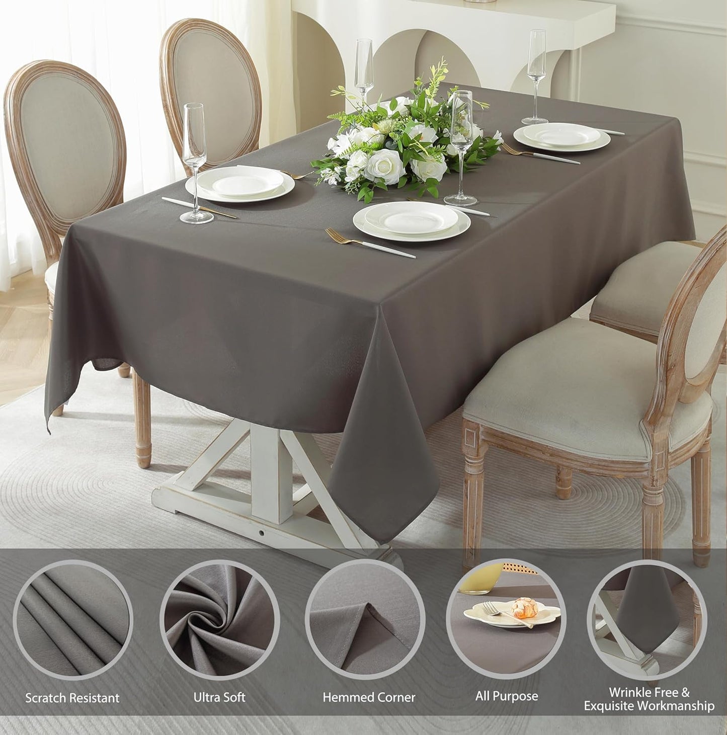 Craft And Party Rectangle Tablecloth, 70 x 90 Inch Charcoal Tablecloth, Polyester Fabric Washable Table Cloth for Home, Party, Wedding or Restaurant Use.