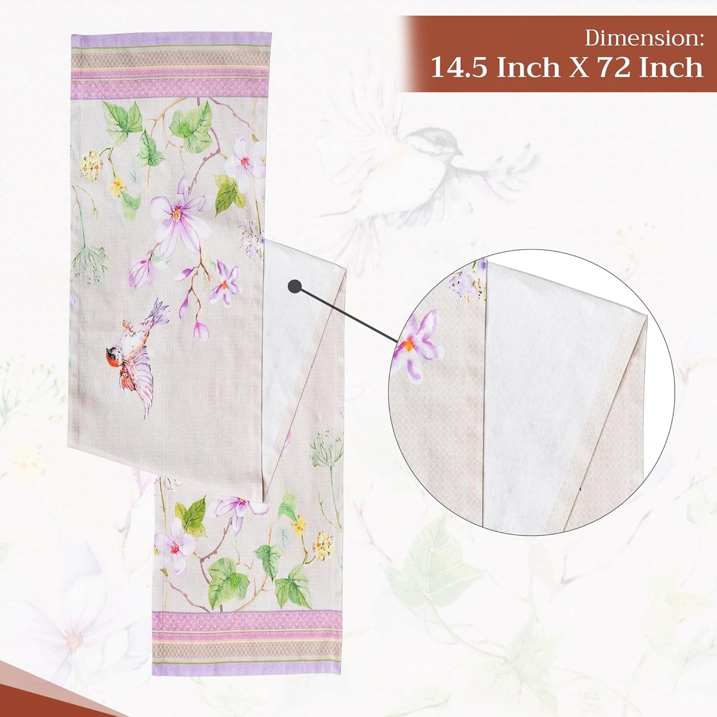 Maison d' Hermine Table Runner 100% Cotton Single Layer Table Runners 72 inches Long Decorative for Home Kitchen Dining Party Wedding Bridal Shower Spring Summer (Magnolia Mornings, 14.50" x 72")