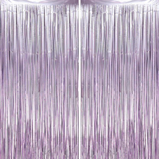 2 Pack Light Purple Foil Fringe Backdrop Curtains, Tinsel Streamers Party Decorations, Fringe Backdrop, Door Shimmer for Baby Shower or Birthday Party