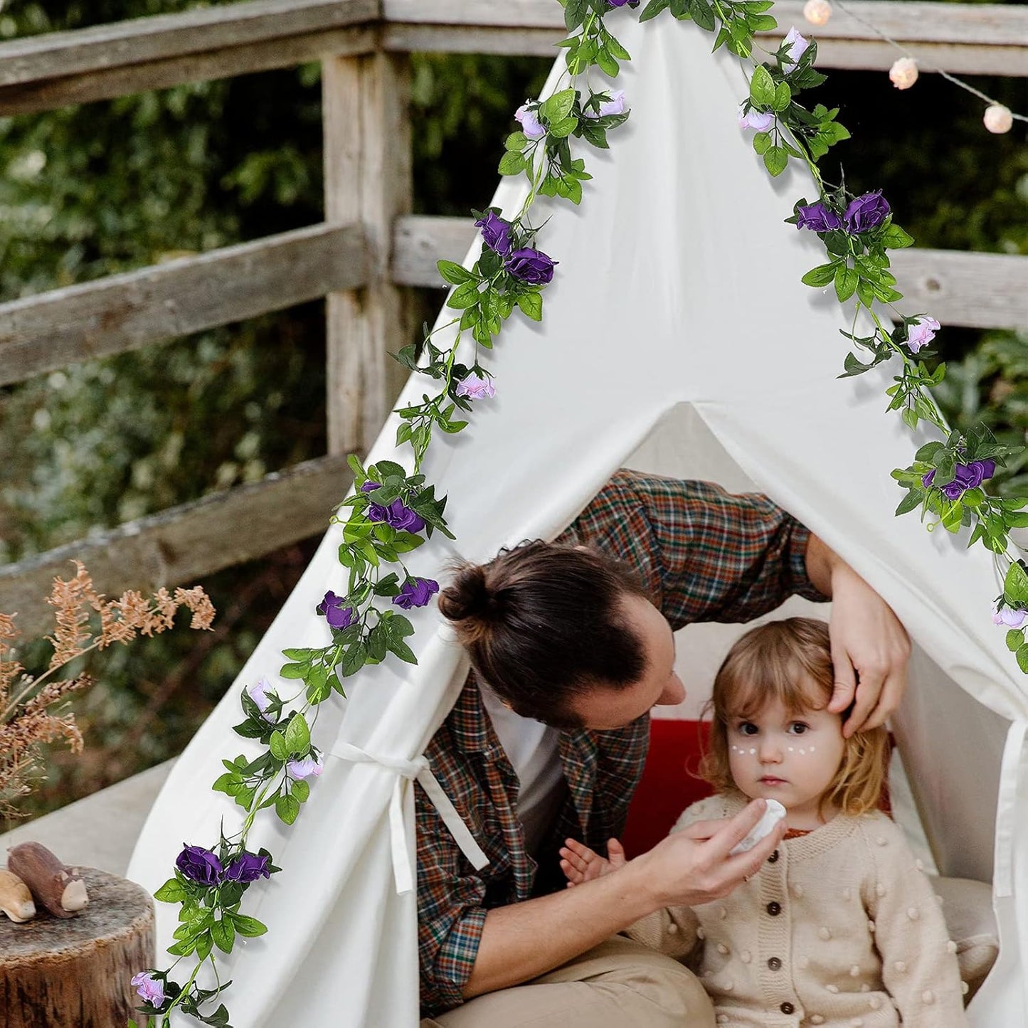 Floweroyal 2 Pack Artificial Flower Garlands 15.8FT Fake Rose Vines Silk Flowers Hanging Rose Ivy for Wedding Arch Party Home Garden Wall Decor (Purple)