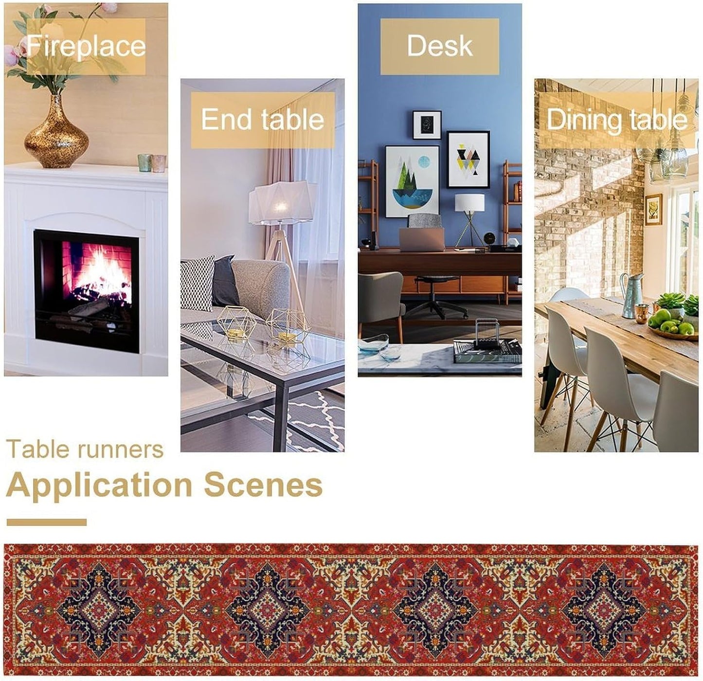 Boho Old French Table Runner, Vintage Red Beige Retro Flower Rustic Country Style Floral Print Pattern for Home Kitchen Table Decor Dining Coffee Room Garden Party Decor 13x36in