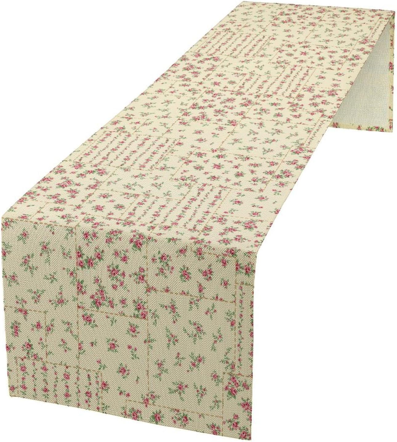 Floral Table Runner, Watercolor Rose Flower Kitchen Table Decoration Vintage Spring Home Tablecloth for Birthday Party Picnic Decoration 13x90 Inch 1PCS