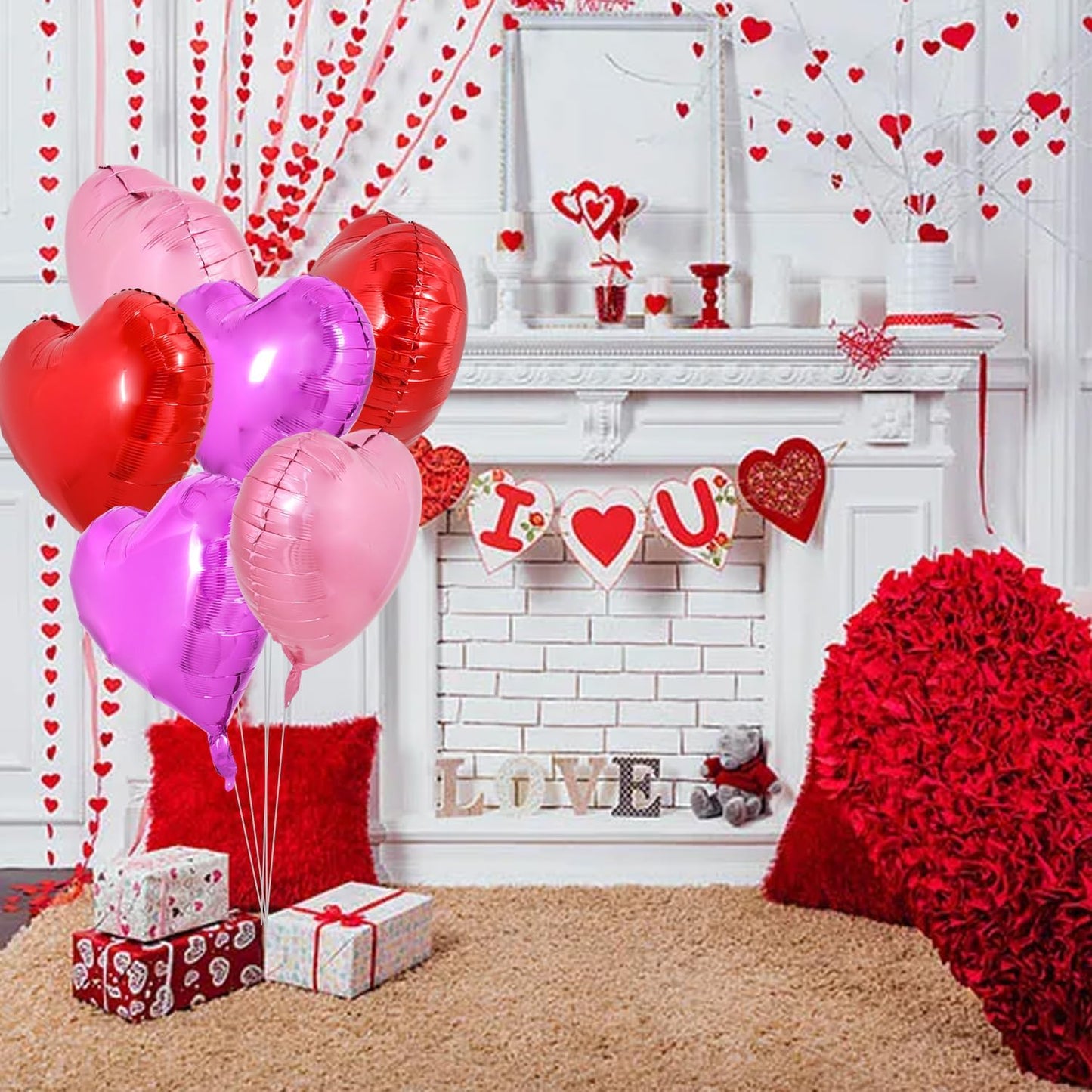 TONIFUL 30Pcs 18 Inch Heart Balloons Valentine’s Day Red Pink Hot Pink Heart Shape Foil Mylar Balloons Decoration for Valentine's Day Wedding Bridal Shower Anniversary Engagement Party Supplies