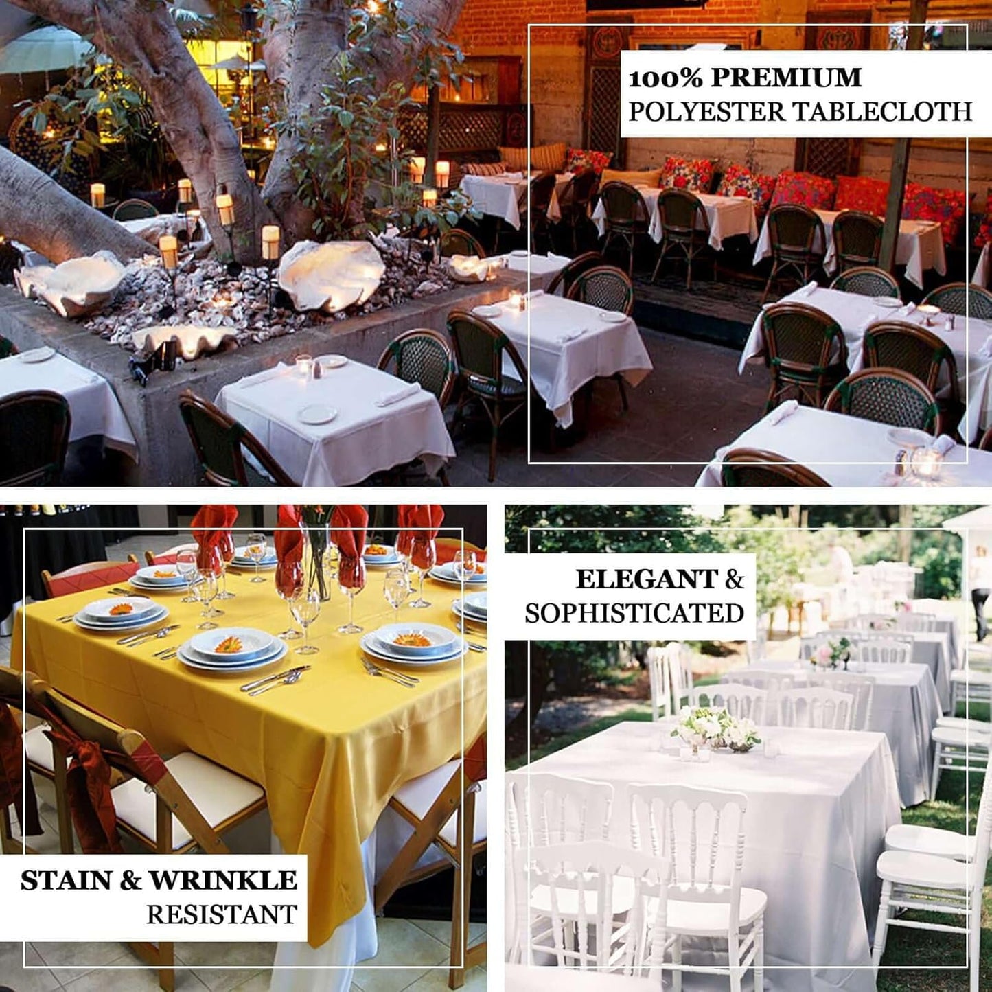 Efavormart 90" Yellow Wholesale Linens Polyester Square Linen Tablecloth for Kitchen Dining Catering Wedding Birthday Party