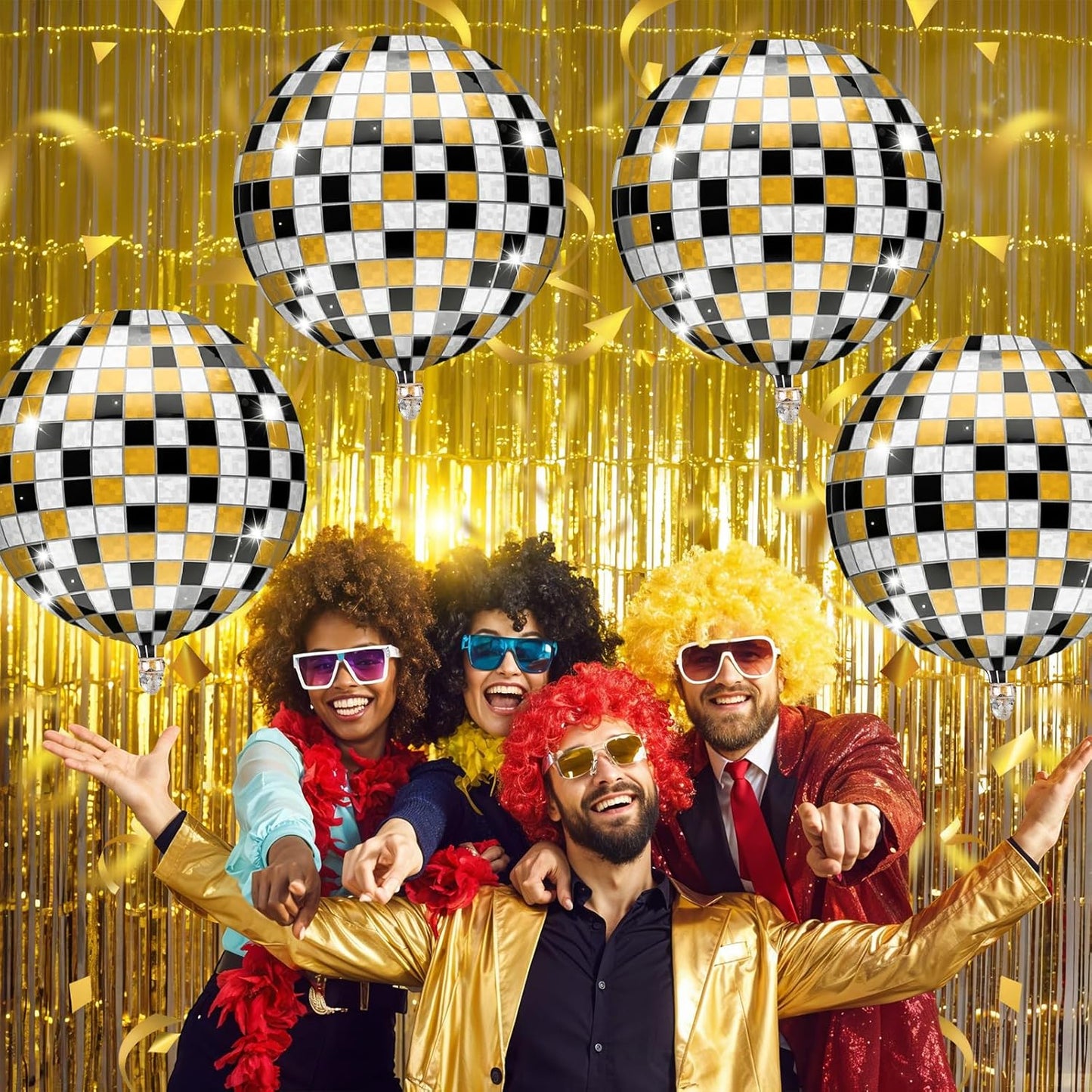 Iridescent Disco Ball Balloons 4PC,Foil Disco Balloons 22 Inch 4D Round Balloon for 70s 80s Birthday Bachelorette Graduation Decorations