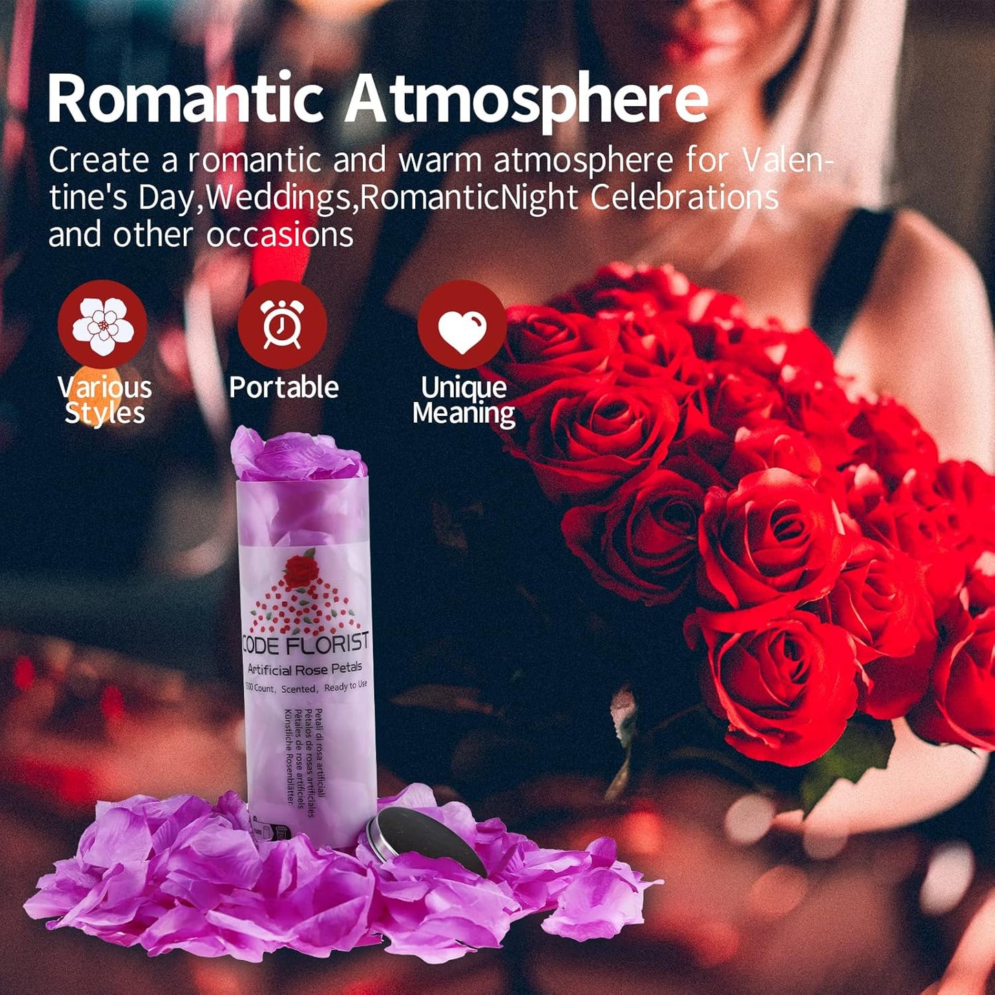 CODE FLORIST 1100 PCS Light Purple Silk Rose Petals for Valentine's Day,Romantic Night,Wedding,Proposal Anniversary Flower Decorations(Separated,Scented)