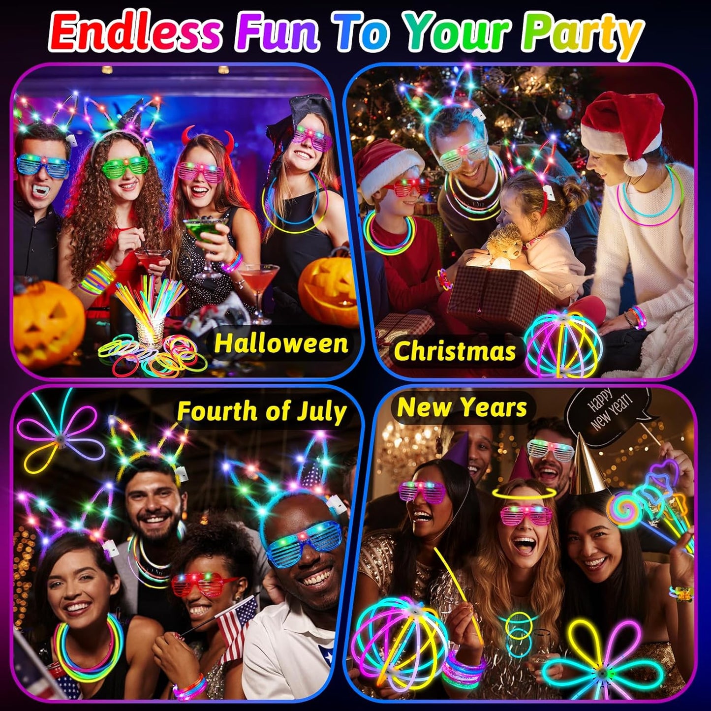 156PCS Glow in The Dark Party Supplies for Kids 8-12, Light Up Glasses Headband Rings Halloween Party Favor Adult, 100 Glow Sticks Bulk Party Pack DIY Necklaces Bracelets Neon Camping Pool Decorations