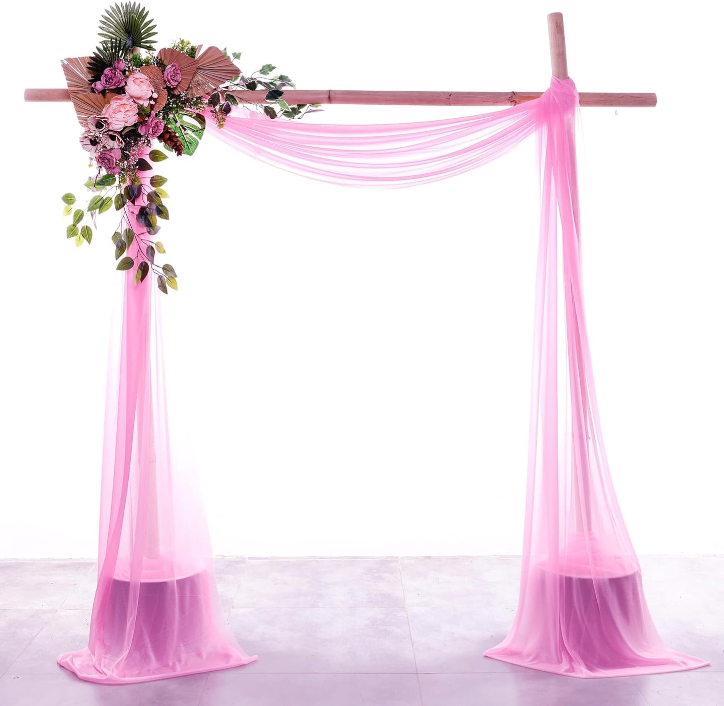 VDS Pack of 2 Panel (30 Inch X 100 Feet) Wedding Arch Draping Fabric Sheer Chiffon Fabric Drapery for Wedding Ceremony Reception Swag Backdrop Canopy Chuppah ARBO Altars Decoration (Bubblegum)