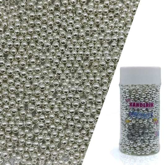 Edible Silver Pearl Sugar Sprinkles Candy 4mm Mini Pearls Cake Decorations Cupcake Toppers Cookie Decorating Perfect for Wedding Party Valentine Halloween Christmas Supplies 3OZ