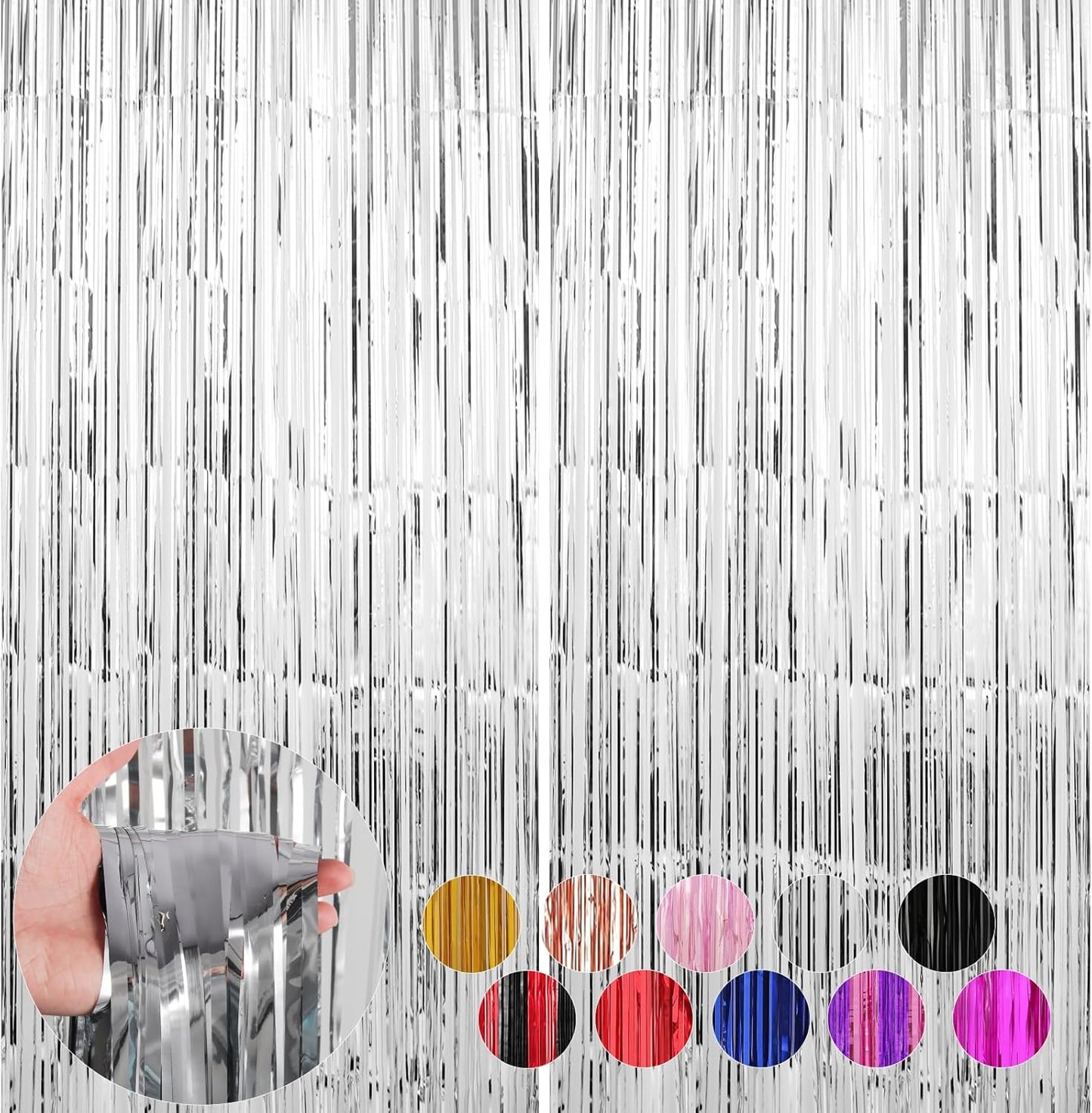 2 Pack Silver Foil Fringe Curtains Streamers Party Decorations 3.3 x 8.2 ft, Tinsel Curtain Fringe Backdrop for Parties, Silver Door Fringe Birthday Streamers, Photo Booth Backdrops, Party Decor