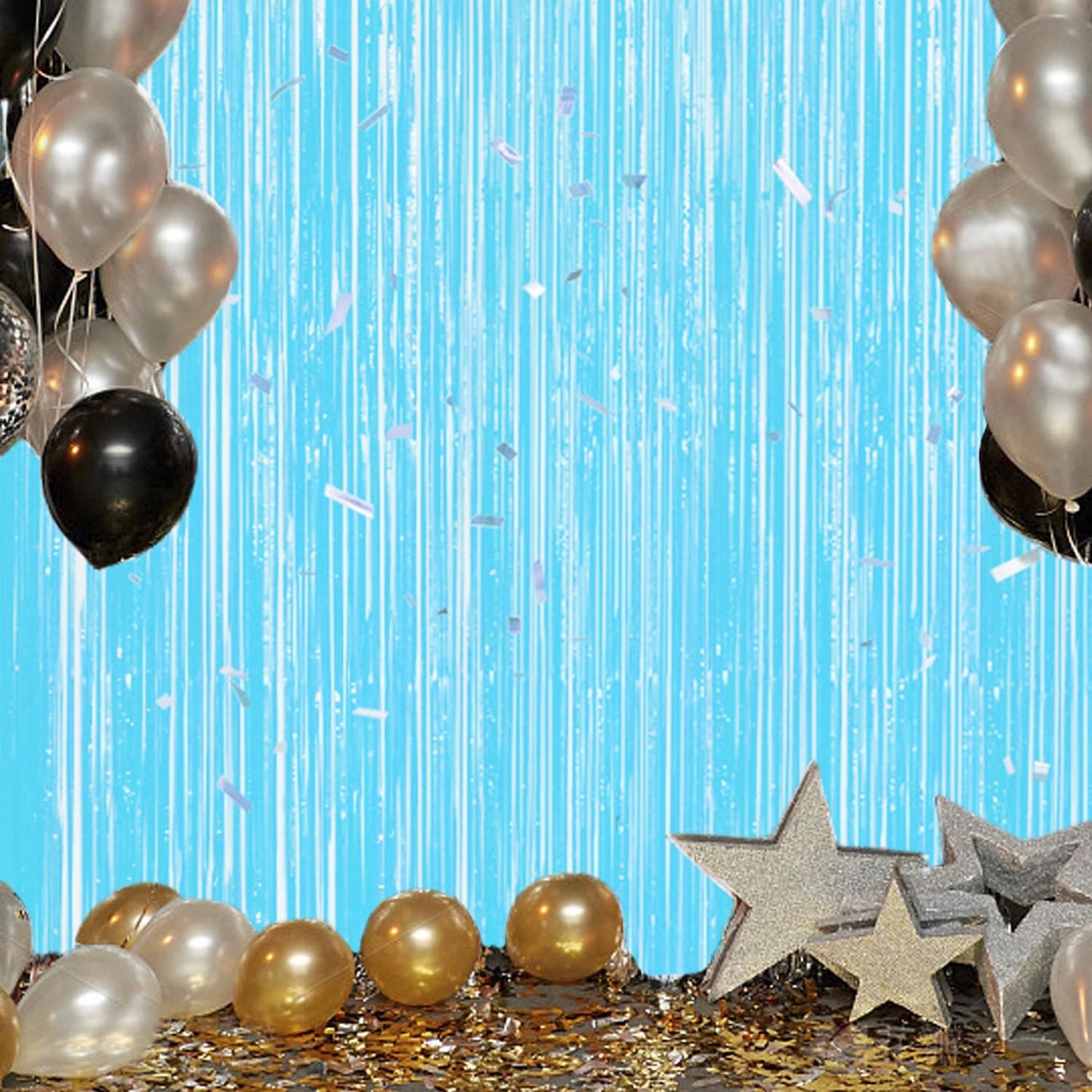 3 Pack Foil Fringe Backdrop - Pastel Blue Shiny Tinsel Curtains for Party Decoration/Photo Booth Props - 3.3x8.2 FT Metallic Foil Backdrop for Birthday, Wedding, Graduation, Christmas.