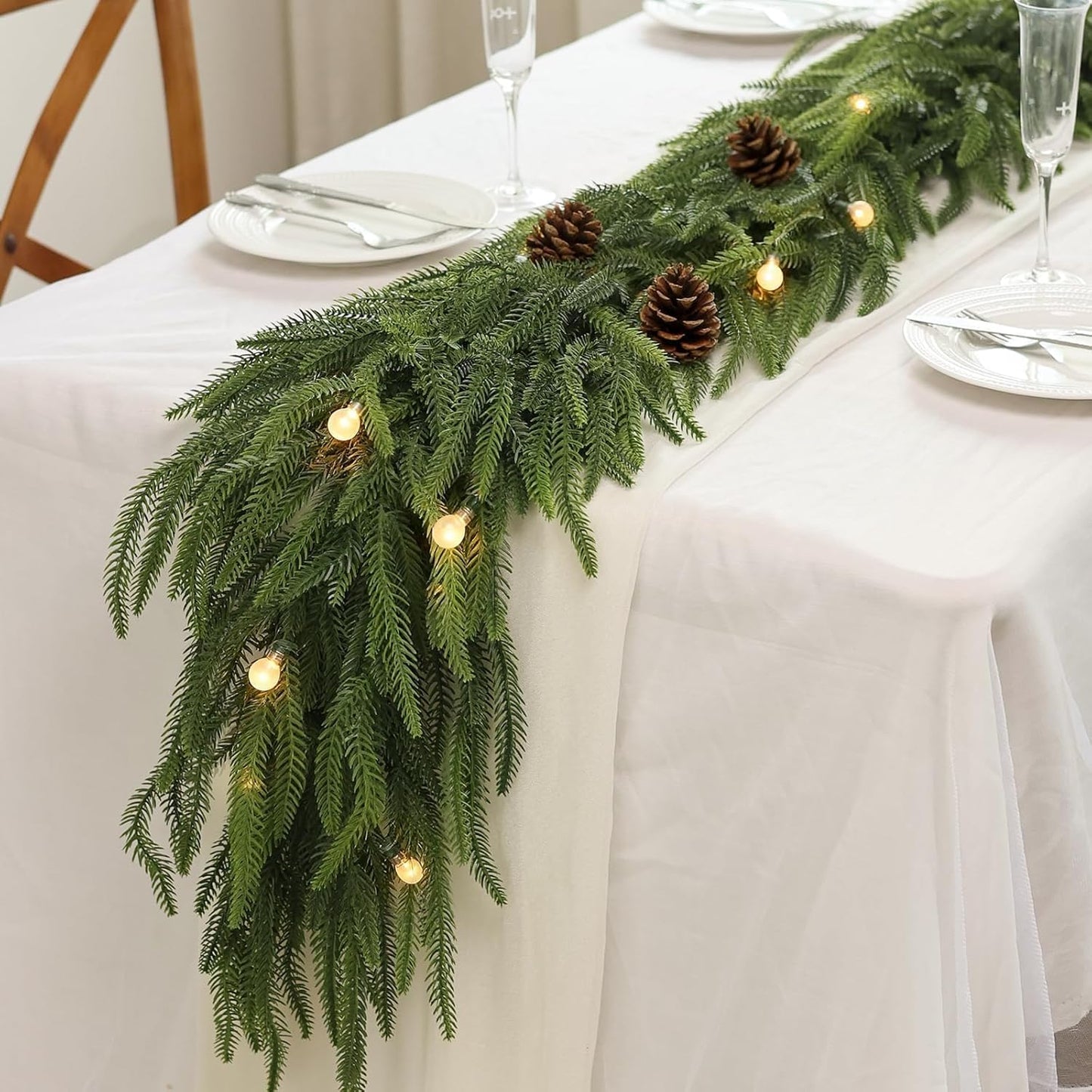 9FT Christmas Norfolk Pine Garland -1PCS, Artificial Pine Needles Garlands Faux Greenery Fake Garland for Holiday Fireplace,Table,Window,Stairs,Mante,Indoor Outdoor Decor
