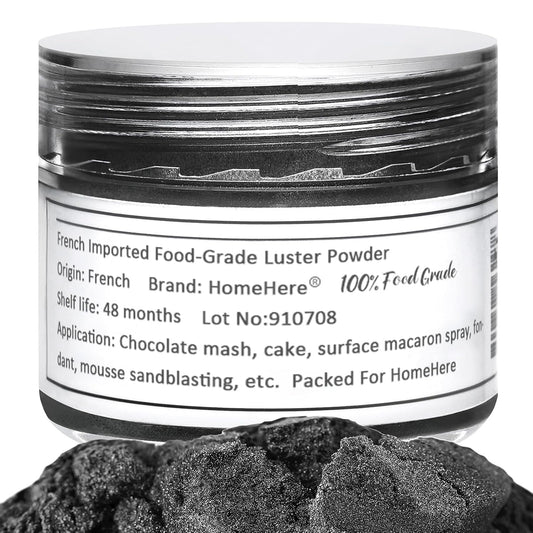 HomeHere Edible Luster Dust Food-Grade Glimmer Powder Glitter for Cake Decorating 7g, Edible Sprinkle Glitter for Cocktails Drinks Baking Candy Dessert Chocolate Vegan Tasteless, Black