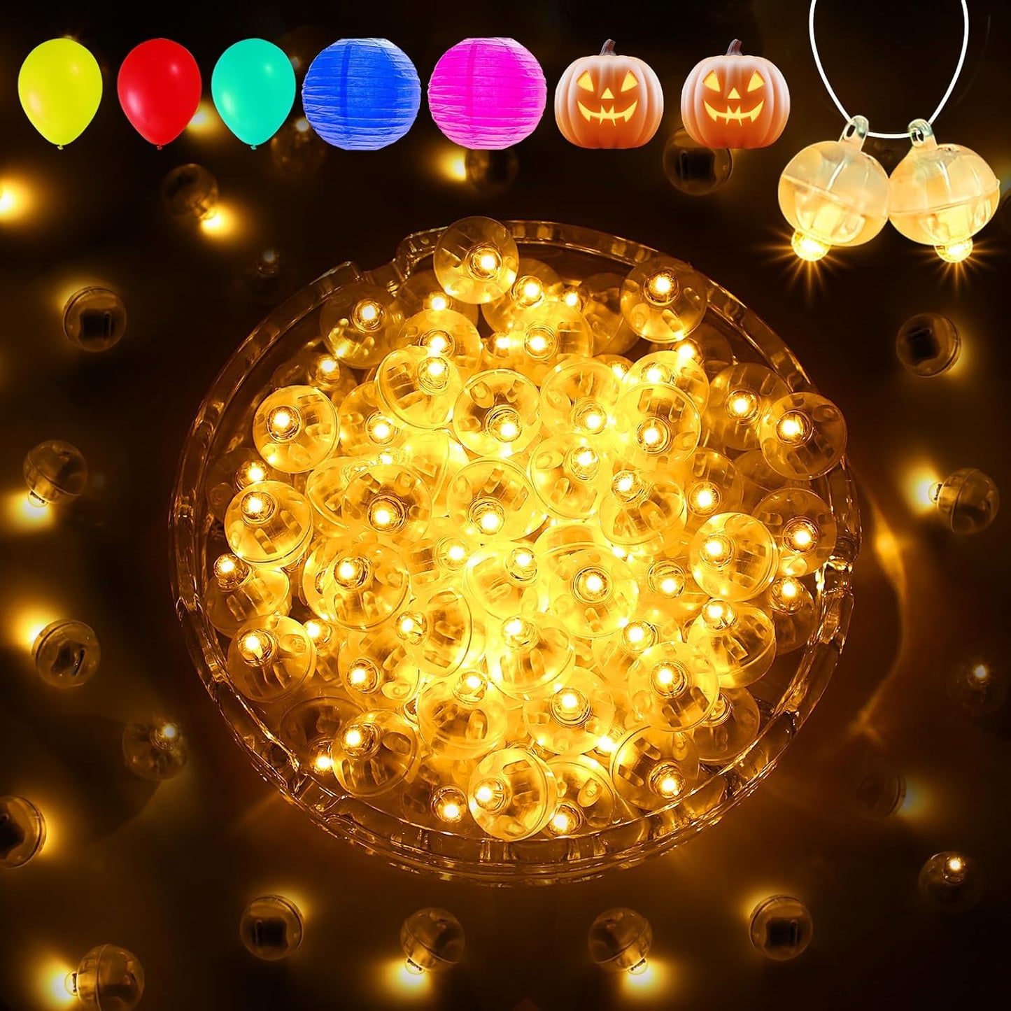 Aogist 50Pcs Balloon Lights with Hook,Long Standby Time,Waterproof Mini Light for Birthday Party Wedding Christmas Halloween Easter Decorative (Steady, Yellow)