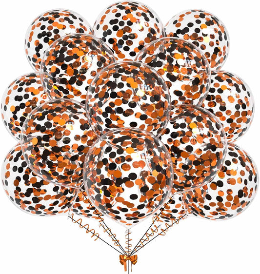 50pcs Orange and Black Foil Confetti Balloons,12 inch Latex Balloon with Orange Black Confetti Inside for Halloween Party Decorations