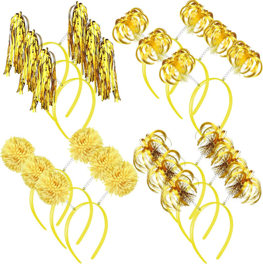 Censen 12 Pcs Halloween Pom Pom Party Headbands Tinsel Ponytails Spirit Head Bopper Headwear for Christmas Birthday Holiday