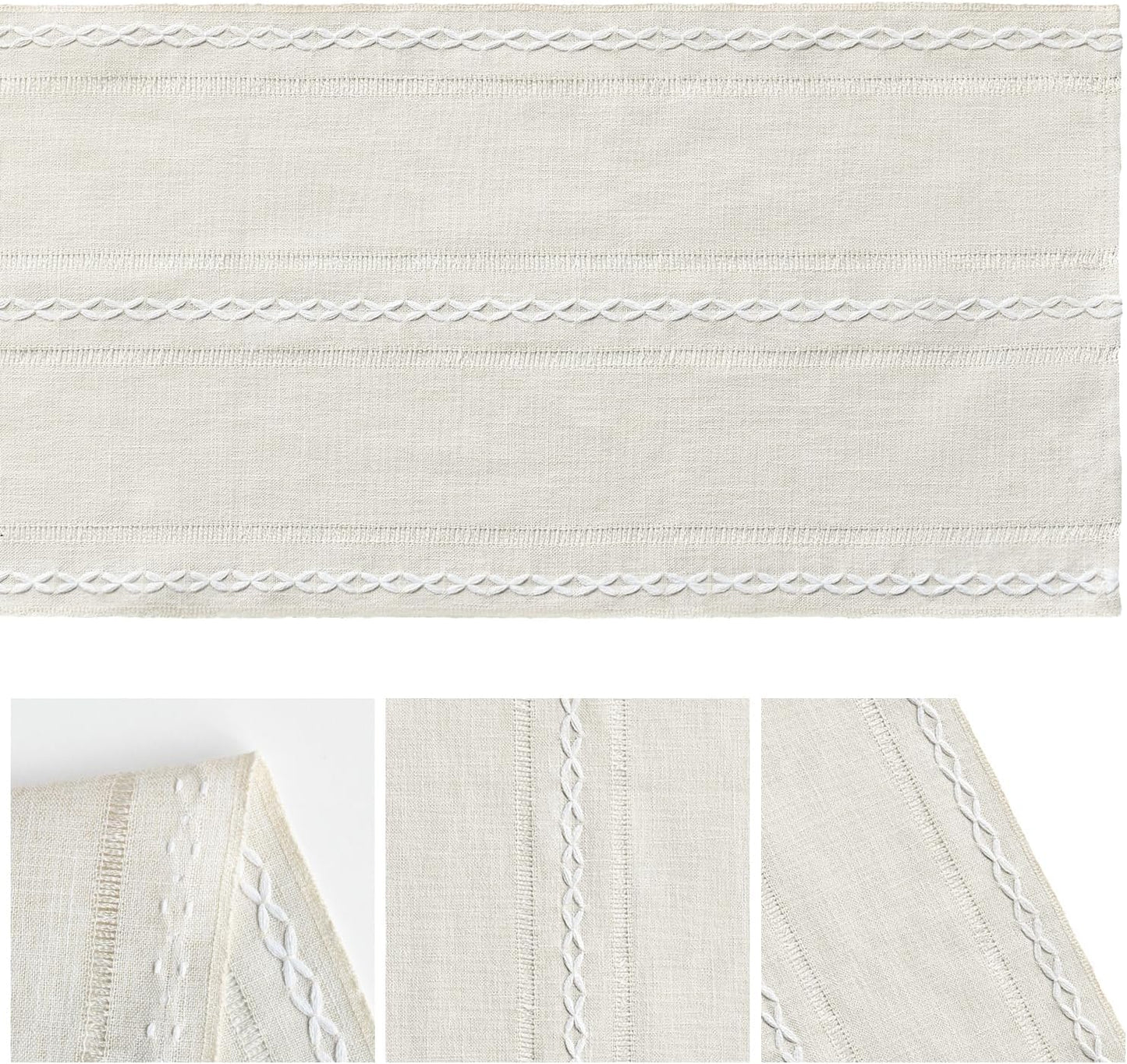 Artoid Mode Beige Rustic Cotton Linen Table Runner, Seasonal Embroidered Hollow Kitchen Dining Table Decoration for Home Party Decor 13x90 Inch