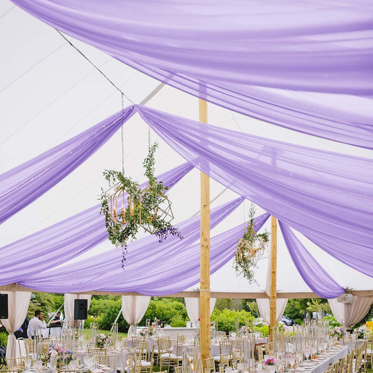 6 Panels Lavender Ceiling Drapes for Wedding 5ftx30ft Chiffon Fabric Arch Draping Curtains Sheer Drapery for Party Ceremony Birthday Baby Shower Reception Stage Swag Ceiling Decorations