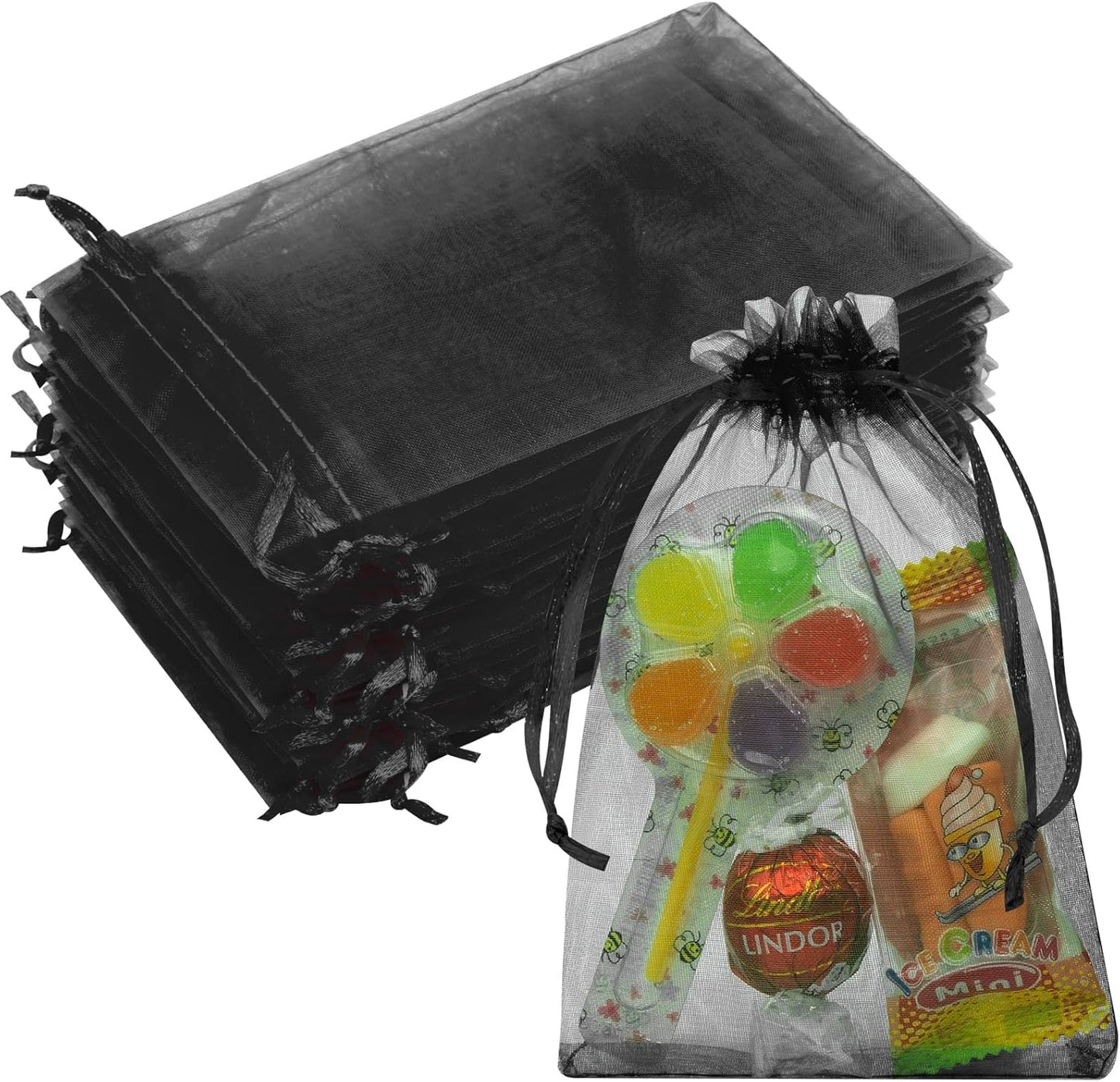 50 Pcs Organza Bags 4x6 Inch, Small Mesh Bags Drawstring Candy Bag for Party Favor Pouch Small Gift Bag Bulk (Black)