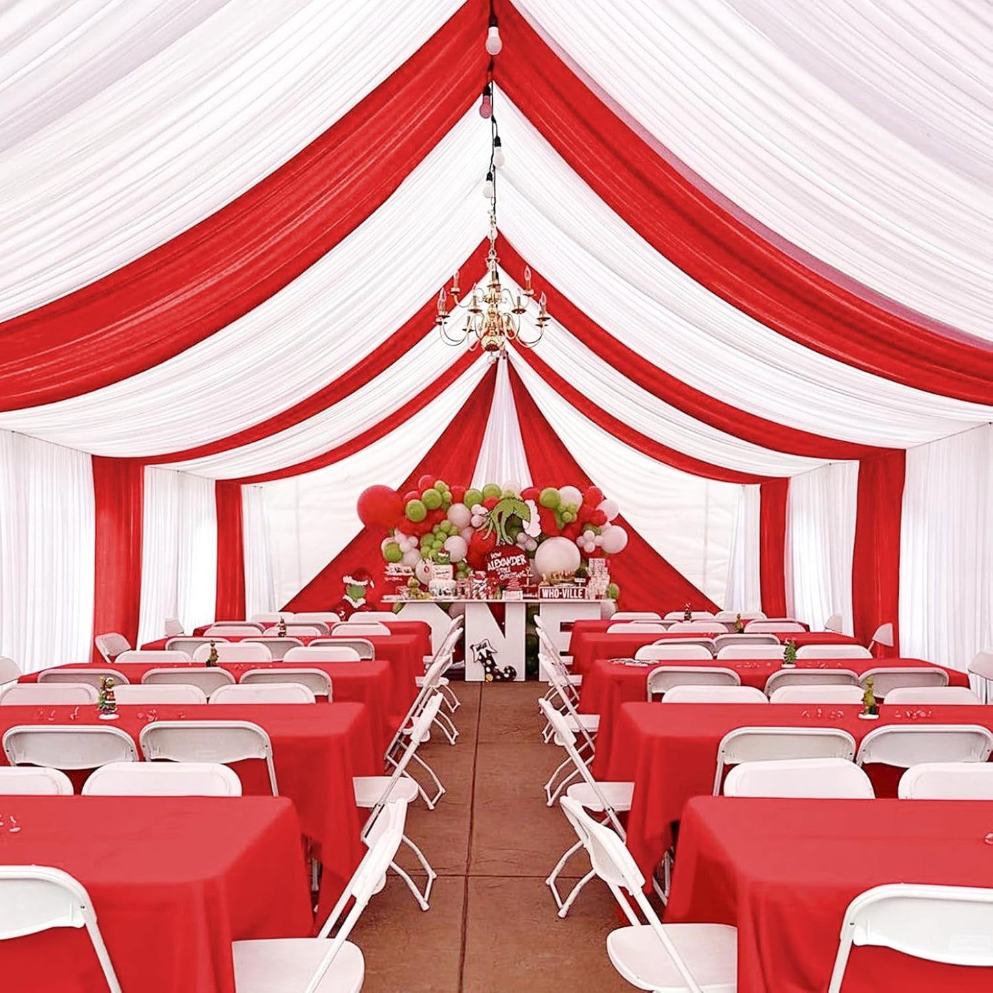 6 Panels Red Wedding Ceiling Drapes 5ftx30ft Ceiling Drapes Chiffon Fabric Arch Draping Sheer Curtains Soft Drapery Draping Wedding Ceiling Decorations for Party Ceremony Stage Swag