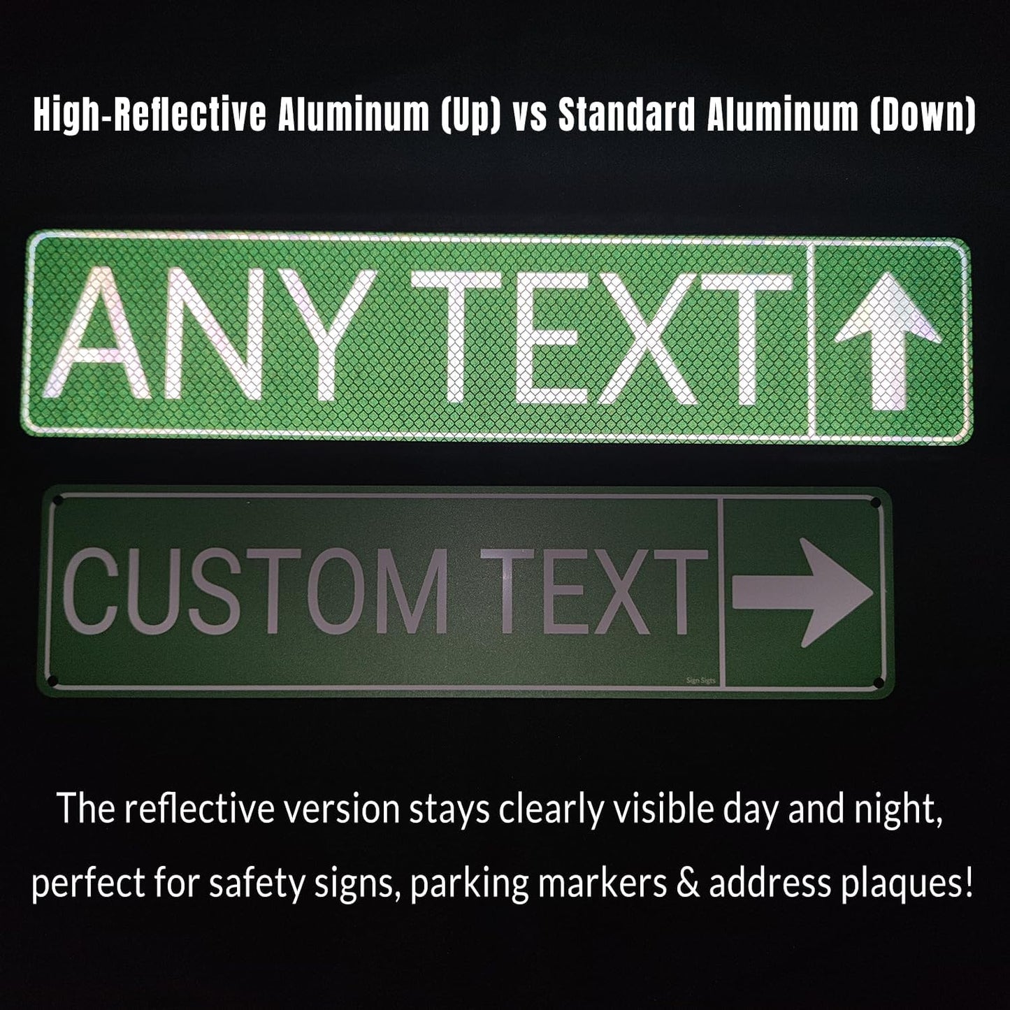 Custom Street Sign, Reflective Option, Directional Arrow Signs, 6x24 Inches, Single/Double Sided, Rust Free Aluminum-UV Protected and Weatherproof