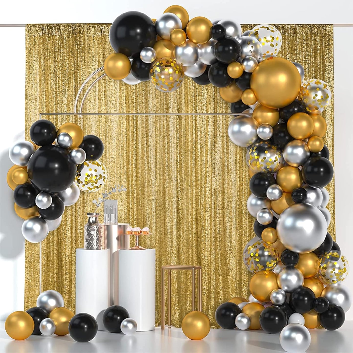Hahuho Gold Sequin Backdrop Curtain, 4PCS 2FTx8FT Glitter Backdrop Curtain for Parties, Christmas, Wedding, Party Decoration（4 Panels, 2FT x 8FT, Gold