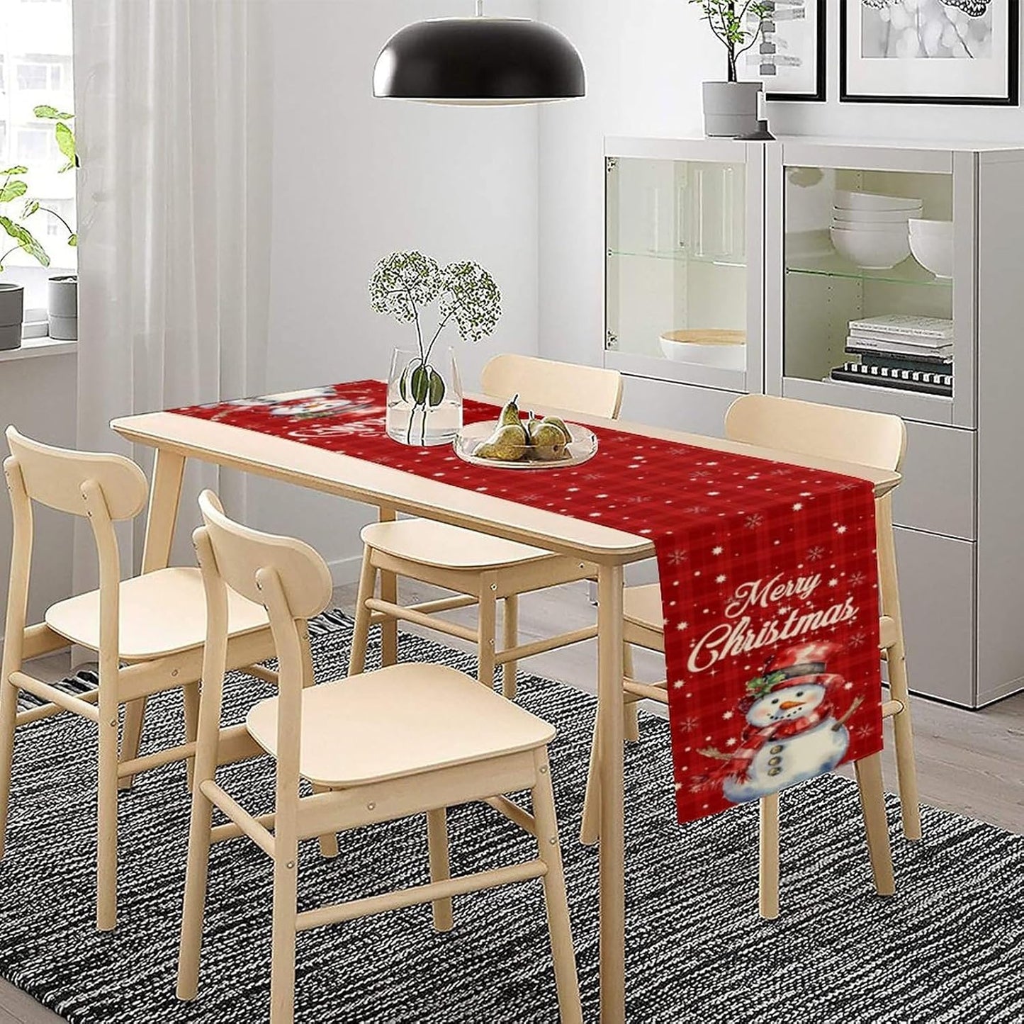 Christmas Table Runner,Christmas Snowman Snowflakes Winter Seasonal Table Cloth Kitchen Dining Table Decoration for Home Party Decor 13x108 Inch