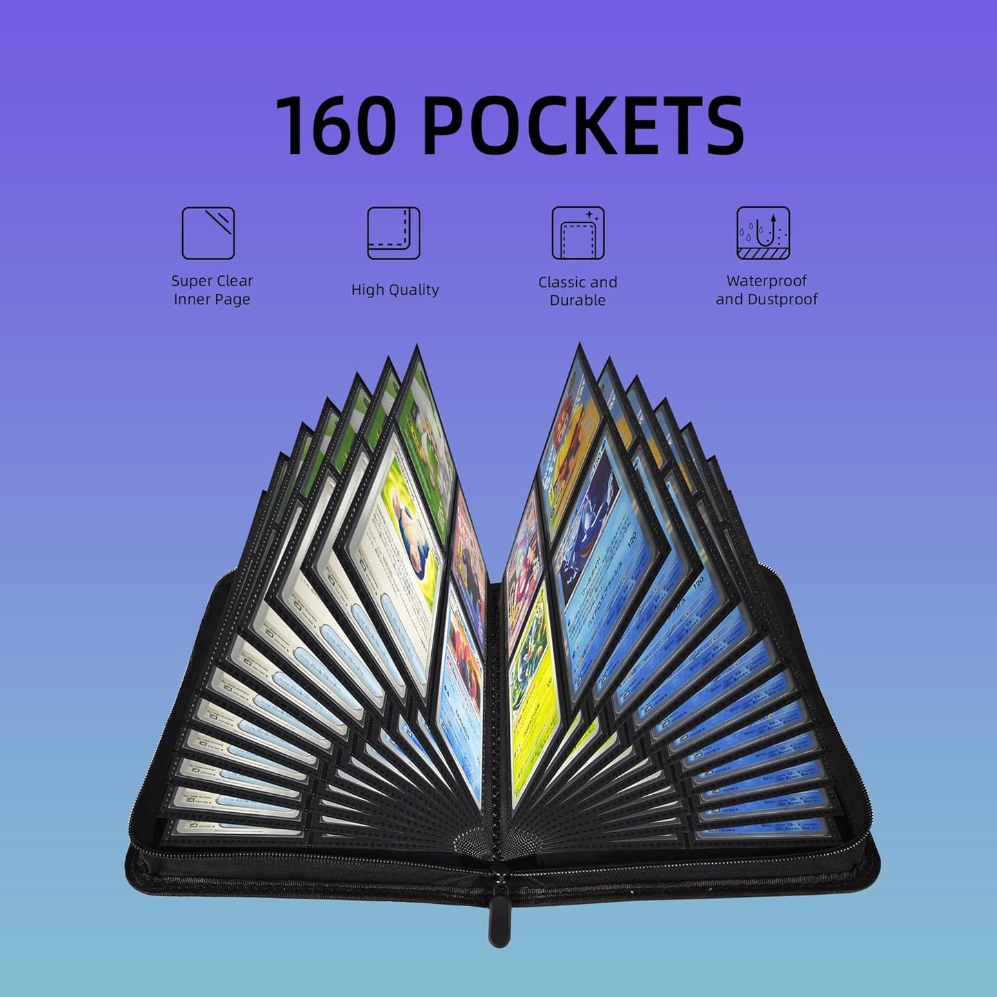 4 Pockets Premium Card Binder 160 Cards Trading Card Binders No Ring Card Storage Display Album(4 Pocket 160 Card Slot,Black)