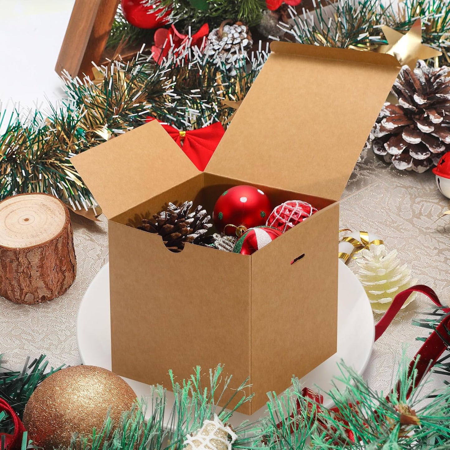 DOYIDE 20 Pack Small Gift Boxes, 6x6x6 Inch Brown Elegant Paper Boxes with Ribbons, Christmas Gift Box Crafting, Wedding Party Favor, Cupcake, Candy, Bridesmaids Proposal Box