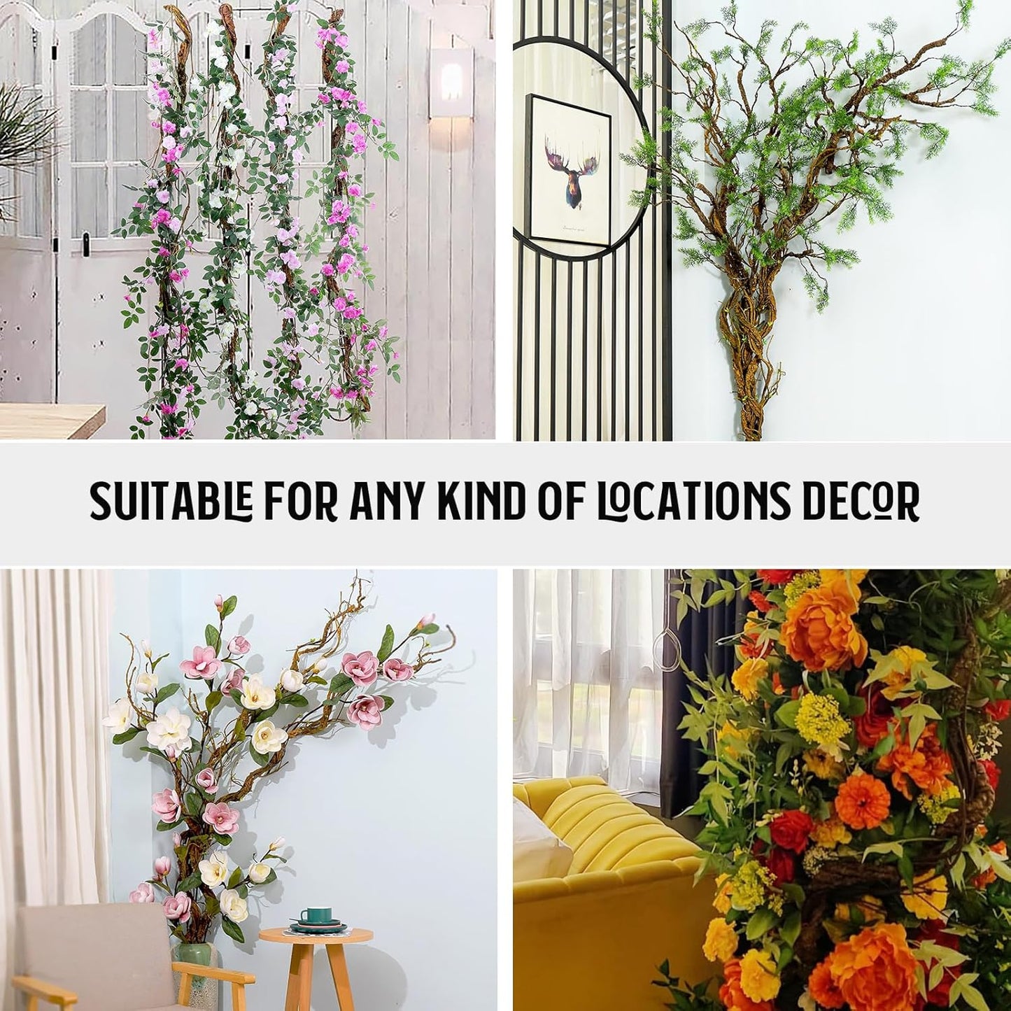 1Pcs 63in Wall Hanging Artificial Plants Tree Trunk Fake Cherry Tree Branches Rattan Liana Cane Vine for Wedding Outdoor Garden Home Living Room Christmas Decoration