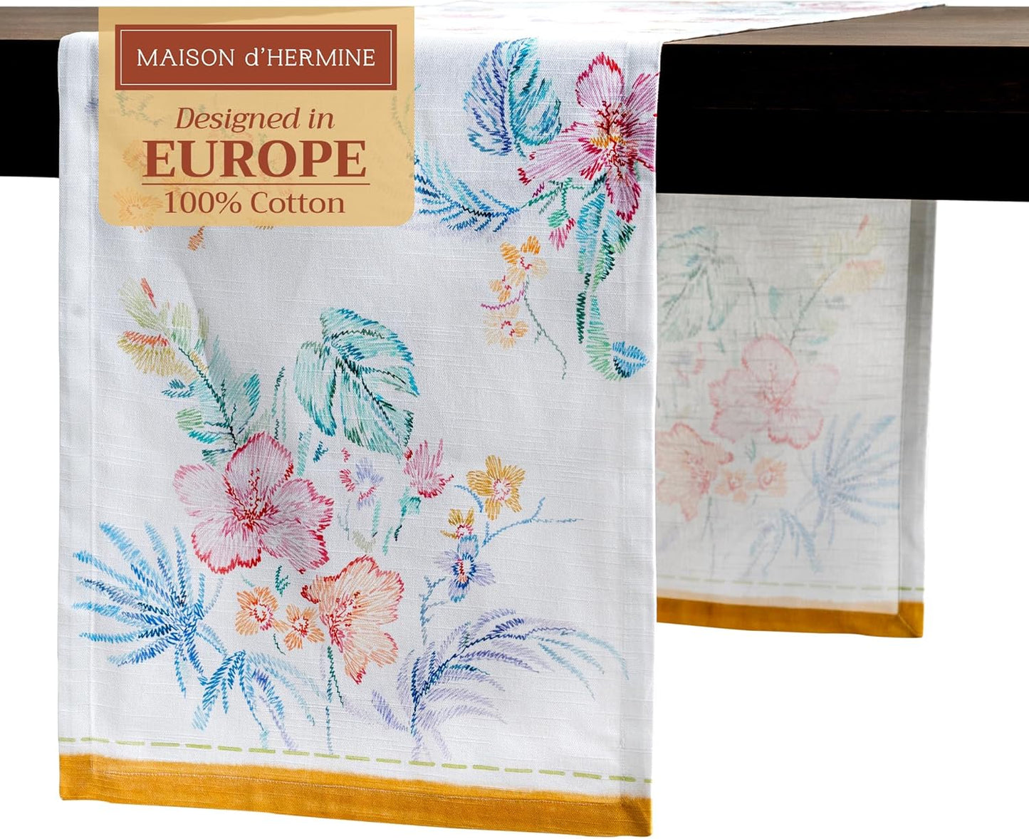 Maison d' Hermine Table Runner 100% Cotton Single Layer Table Runners 72 inches Long Decorative for Home Kitchen Dining Party Wedding Bridal Shower Spring Summer (Paradise Island, 14.50" x 72")