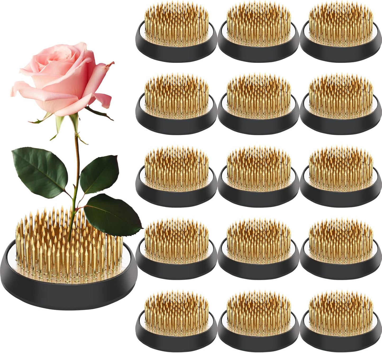 Sliner 16 Pieces Floral Frogs 2 Inch Round Brass Flower Holder Japanese Ikebana Vase Kenzan Flower Flower Arranger Flower Fixed Tools Pin for Flower Arrangement Home DIY Craft