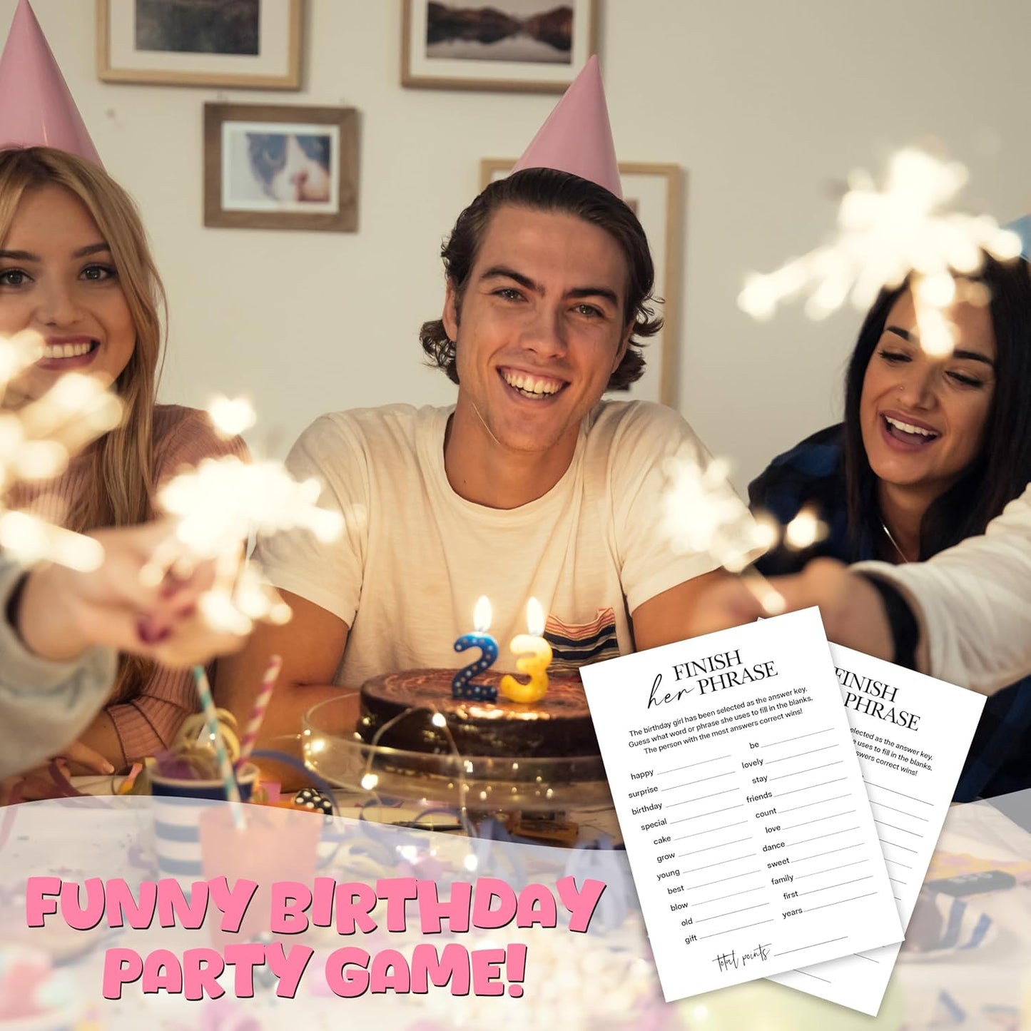 Birthday Party Games, Finish Her Phrase, 25 Pcs Card Set for Guests, Fun Birthday Game for Teen Adults – A01