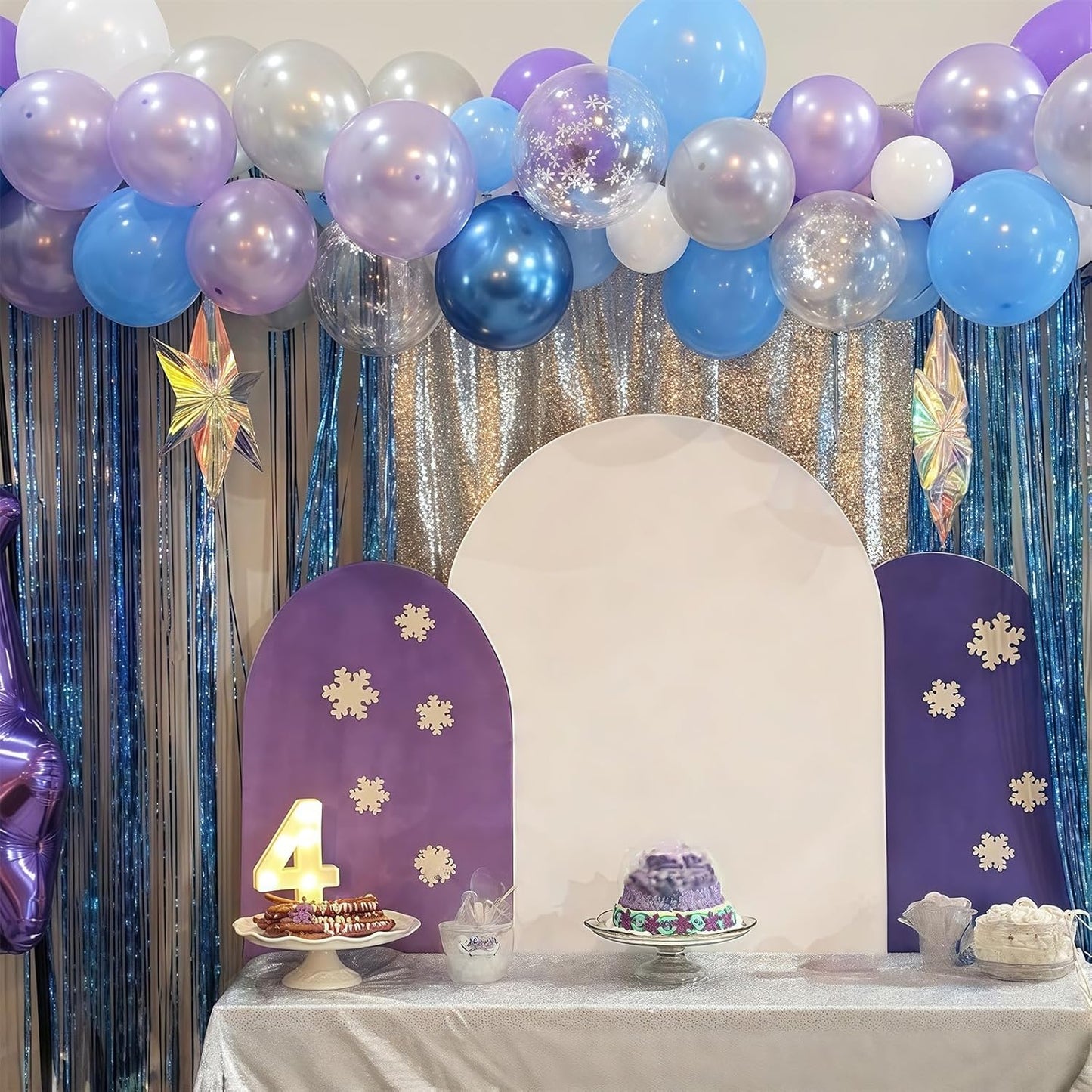 Winter Snowflake Balloons, 60 Packs 12 Inch Metallic Purple Blue White Silver Balloon with Confetti Balloon for Birthday Party Baby Shower Christmas Winter Wonderland Party Decoration