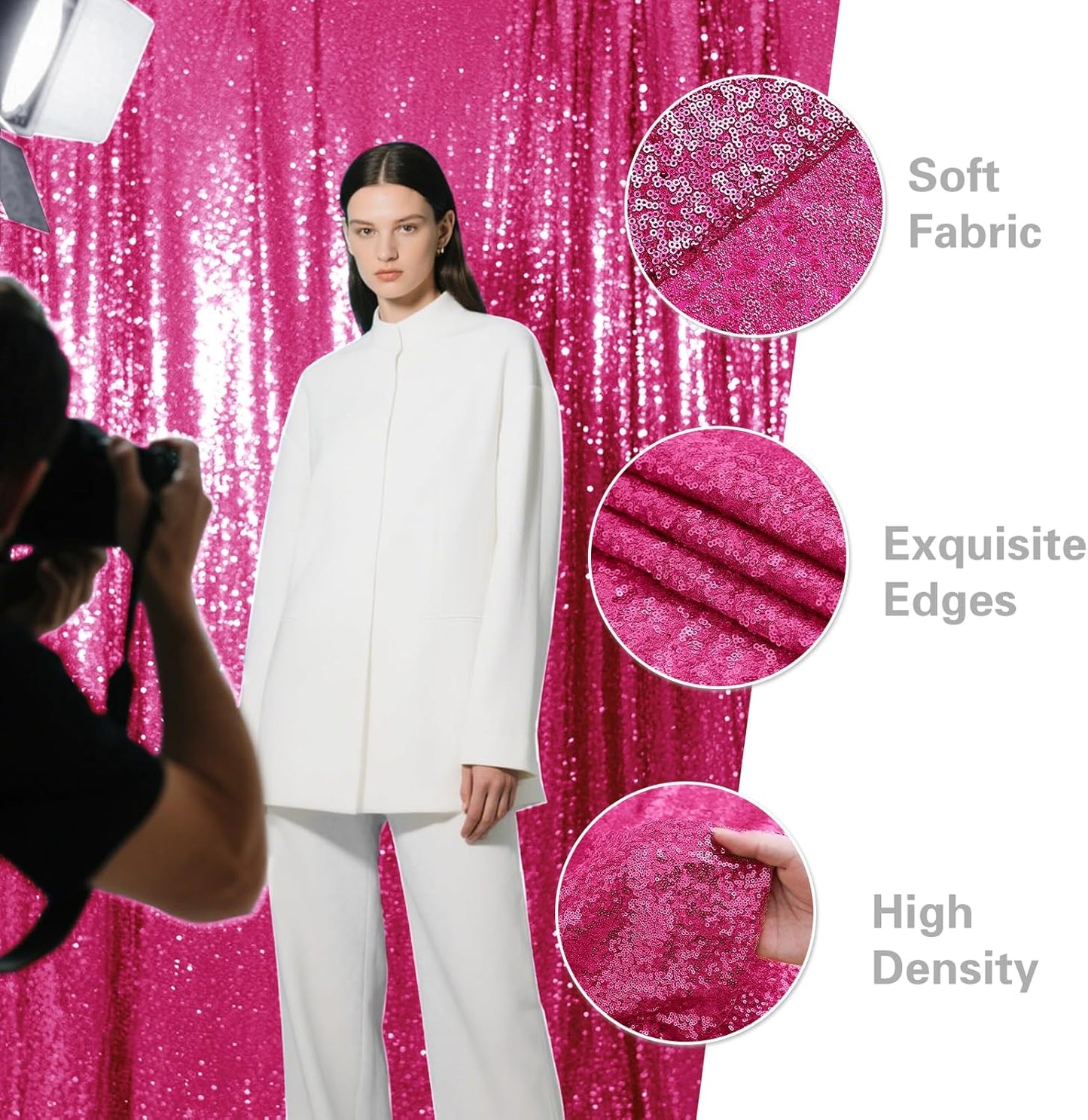 Fuchsia Sequin Backdrop Curtain 4 Pieces 2FTx8FT Glitter Photography Backdrop for Party Wedding Birthday Christmas Decorations